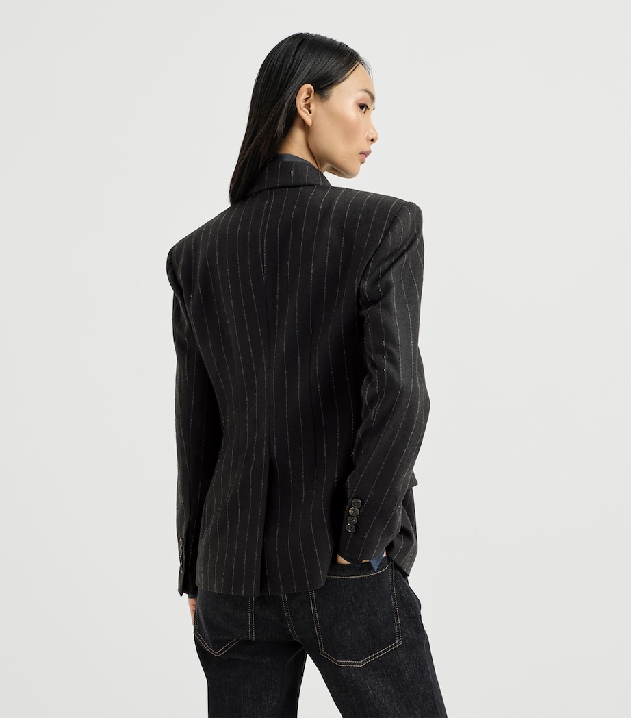 Brunello Cucinelli Womens Virgin Wool-Blend Sequin Pinstripe Blazer Image 3