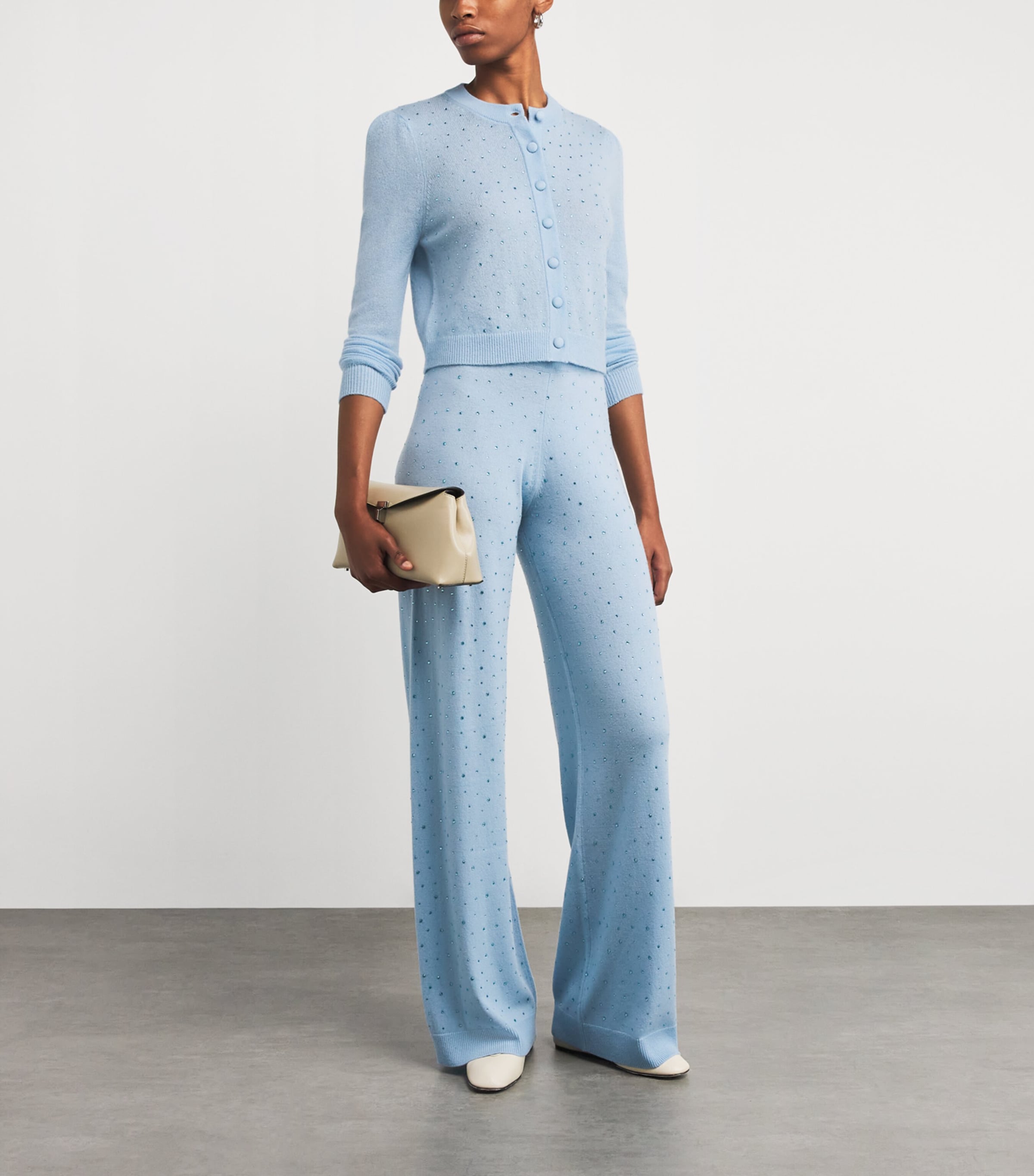 Allude Womens Wool-Cashmere Crystal-Embellished Cardigan Blue Image 2