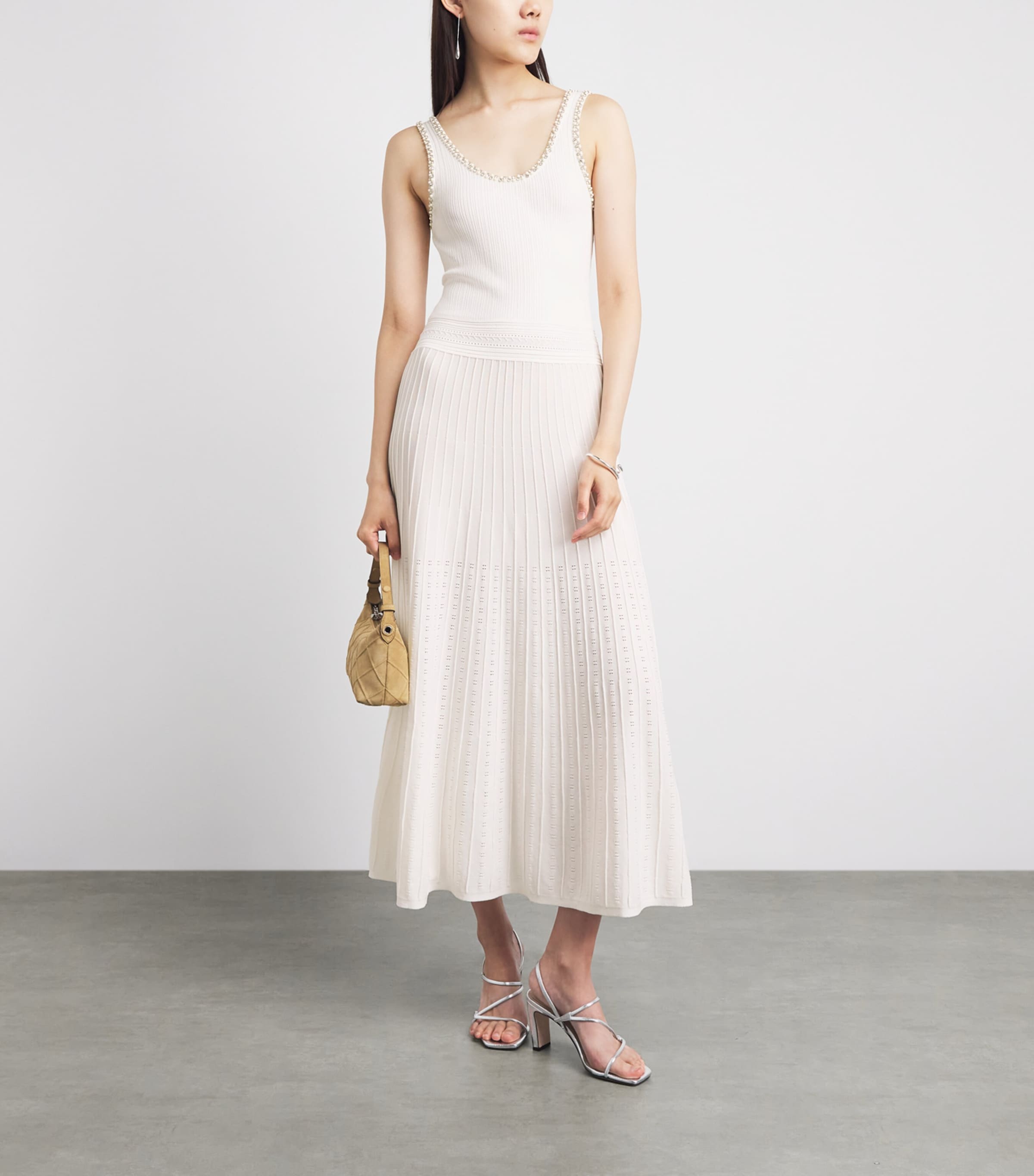 Sandro Paris Womens Knitted Embellished Midi Dress White Image 2