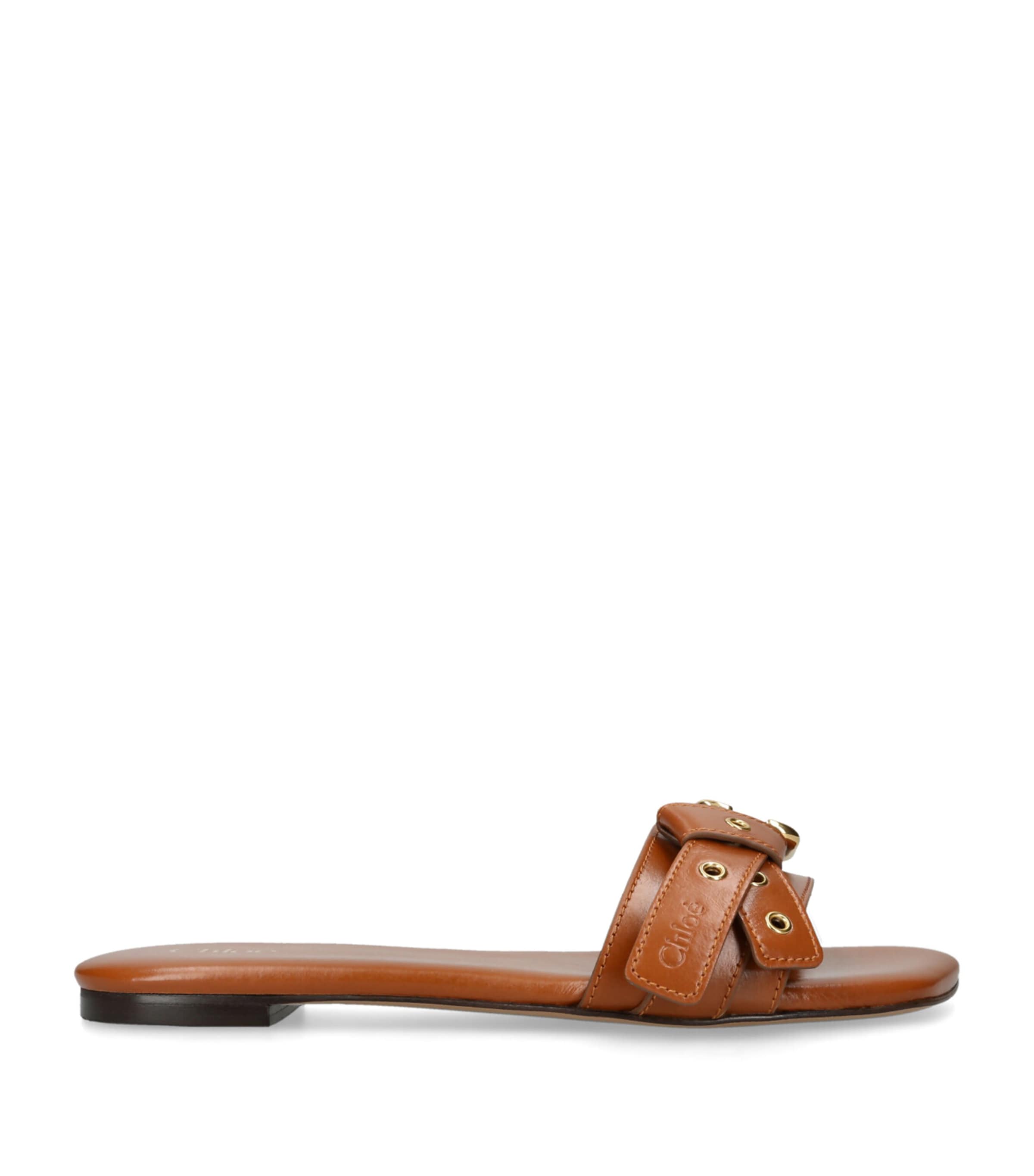 Chloé Mae Leather Buckle Flat Slide Sandals In Beige