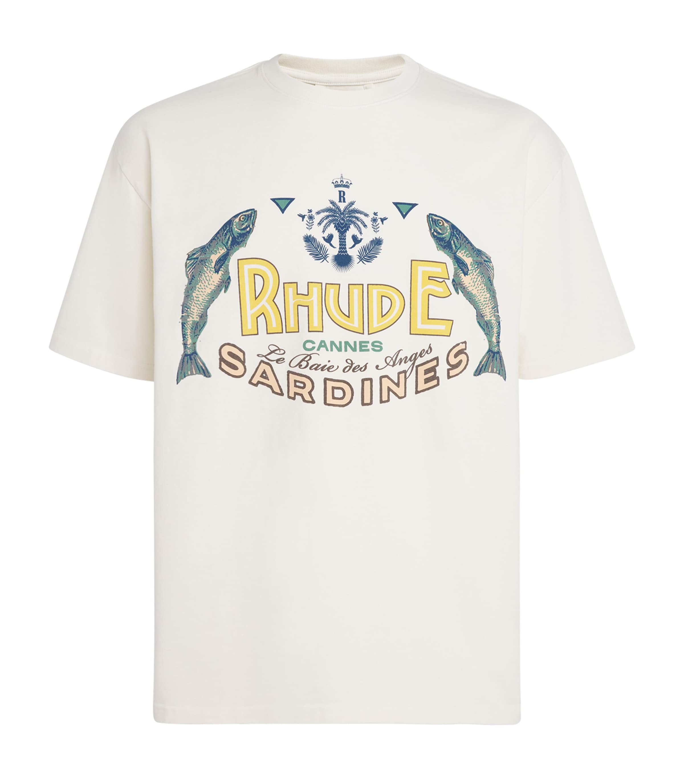 Rhude Mens Cotton Logo Sardines T-Shirt Vtg White Image 1