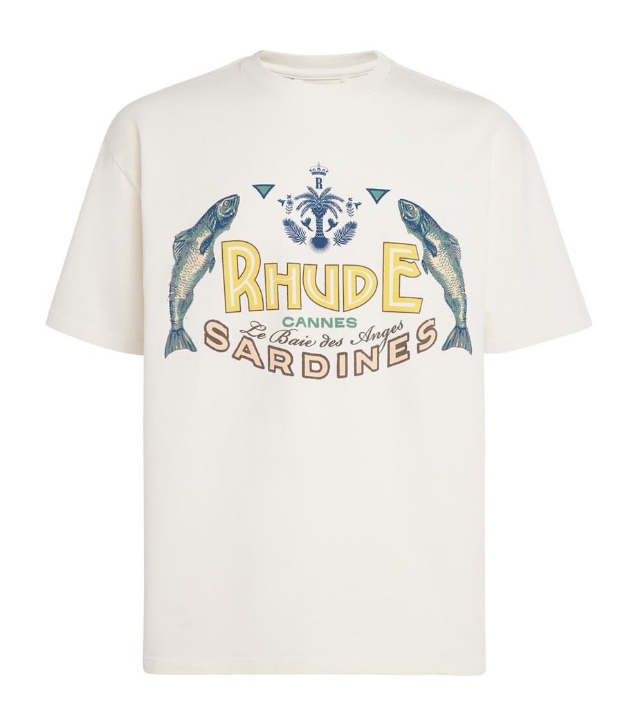 Rhude Mens Cotton Logo Sardines T-Shirt Vtg White Image 1