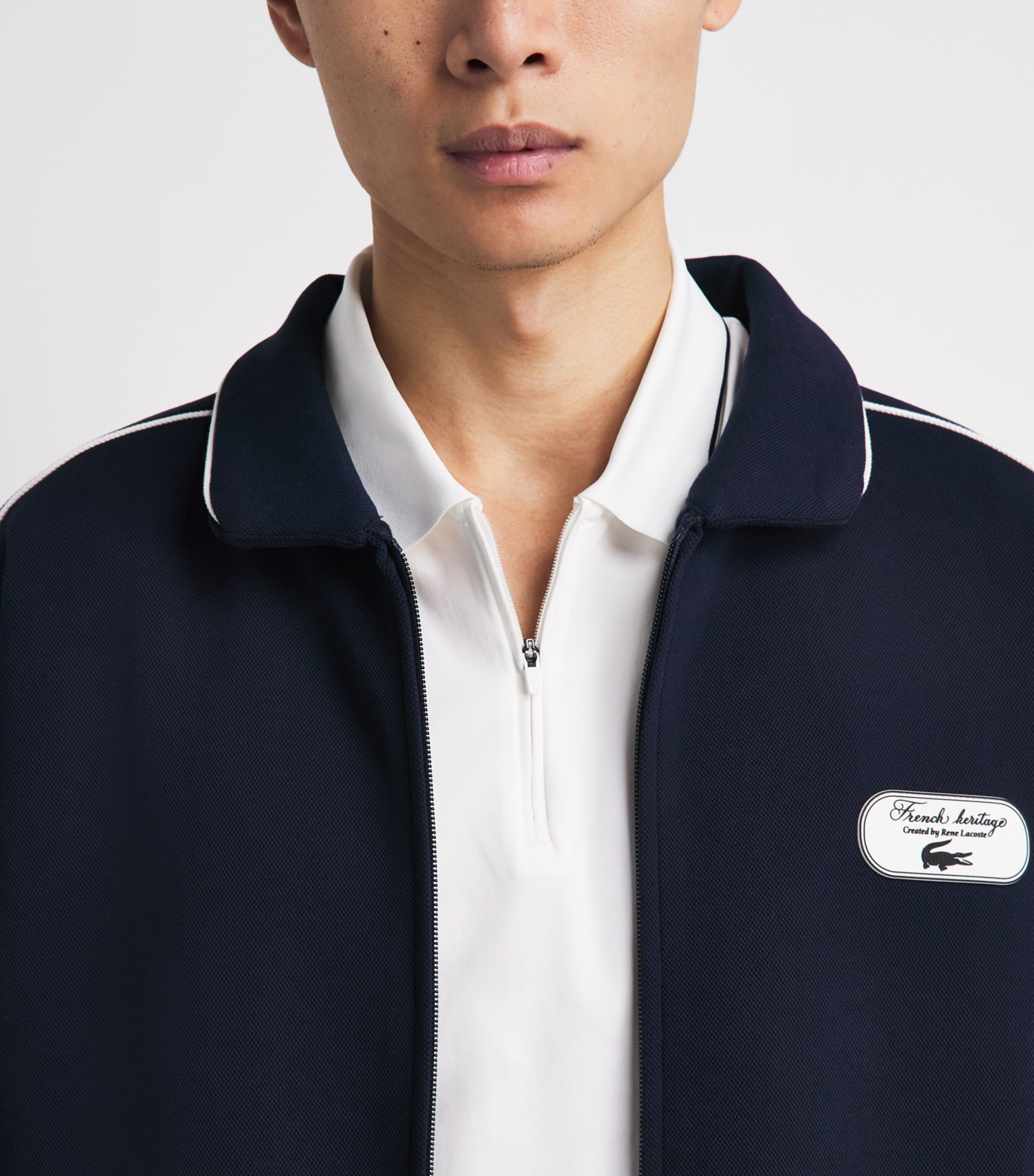 Lacoste Mens Tennis Heritage Zip-Up Sweatshirt Navy Blue/flour Image 3