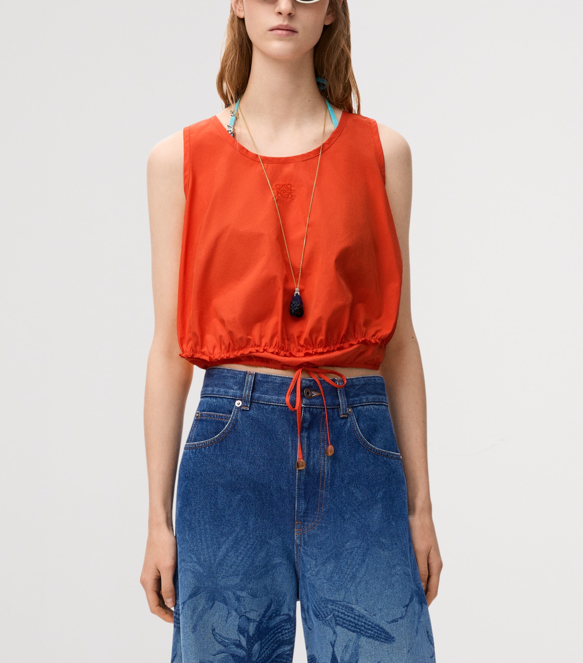 LOEWE Womens x Paula's Ibiza Cotton-Blend Sleeveless Crop Top Orange Image 3