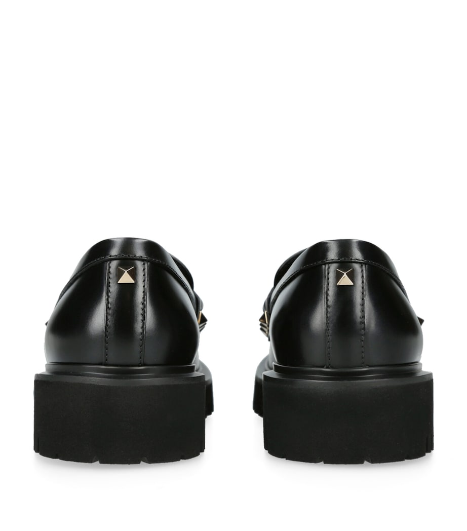 Leather Rockstud Loafers 50 BLACK Image 4