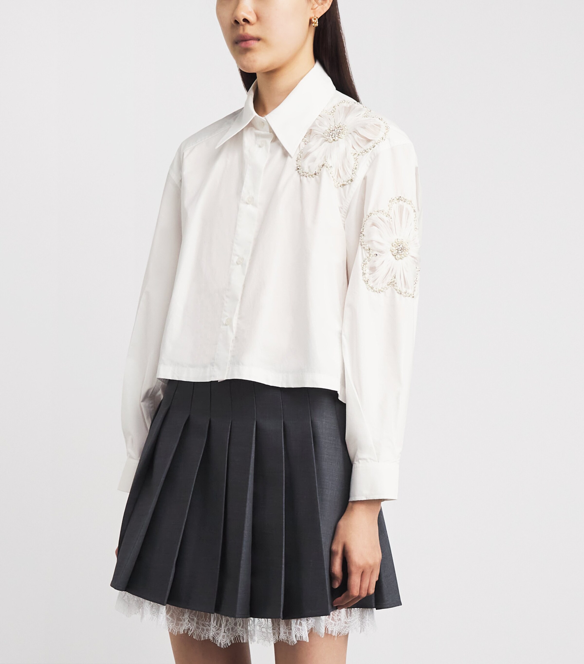 Sandro Paris Womens Cotton Embroidered Shirt White / Blue Image 4