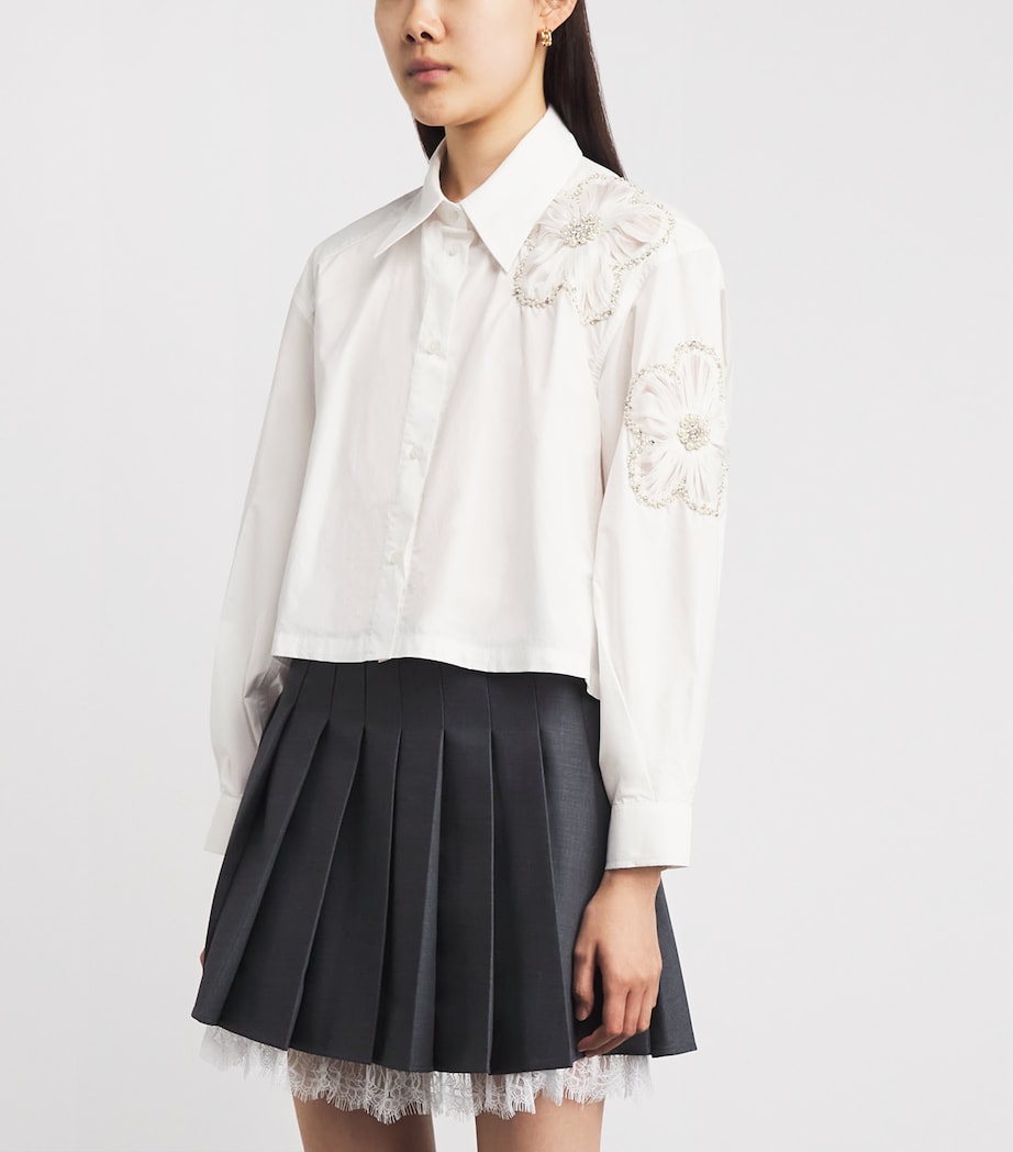 Sandro Paris Womens Cotton Embroidered Shirt White / Blue Image 4