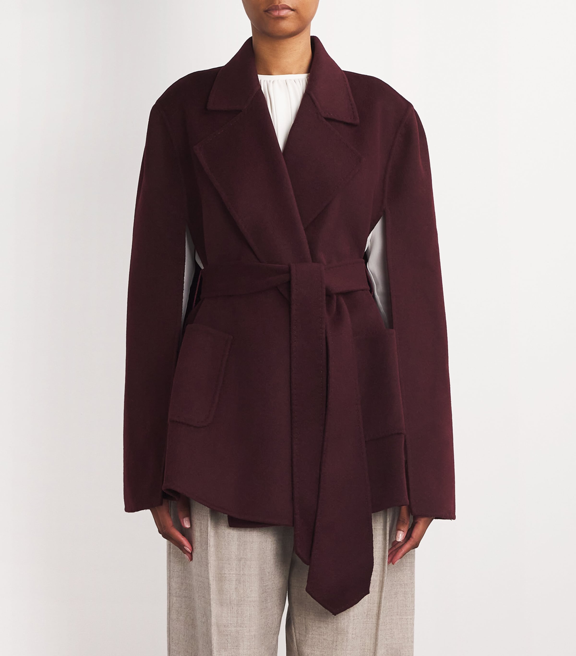 Cashmere Tie-Waist Cape MERLOT Image 3