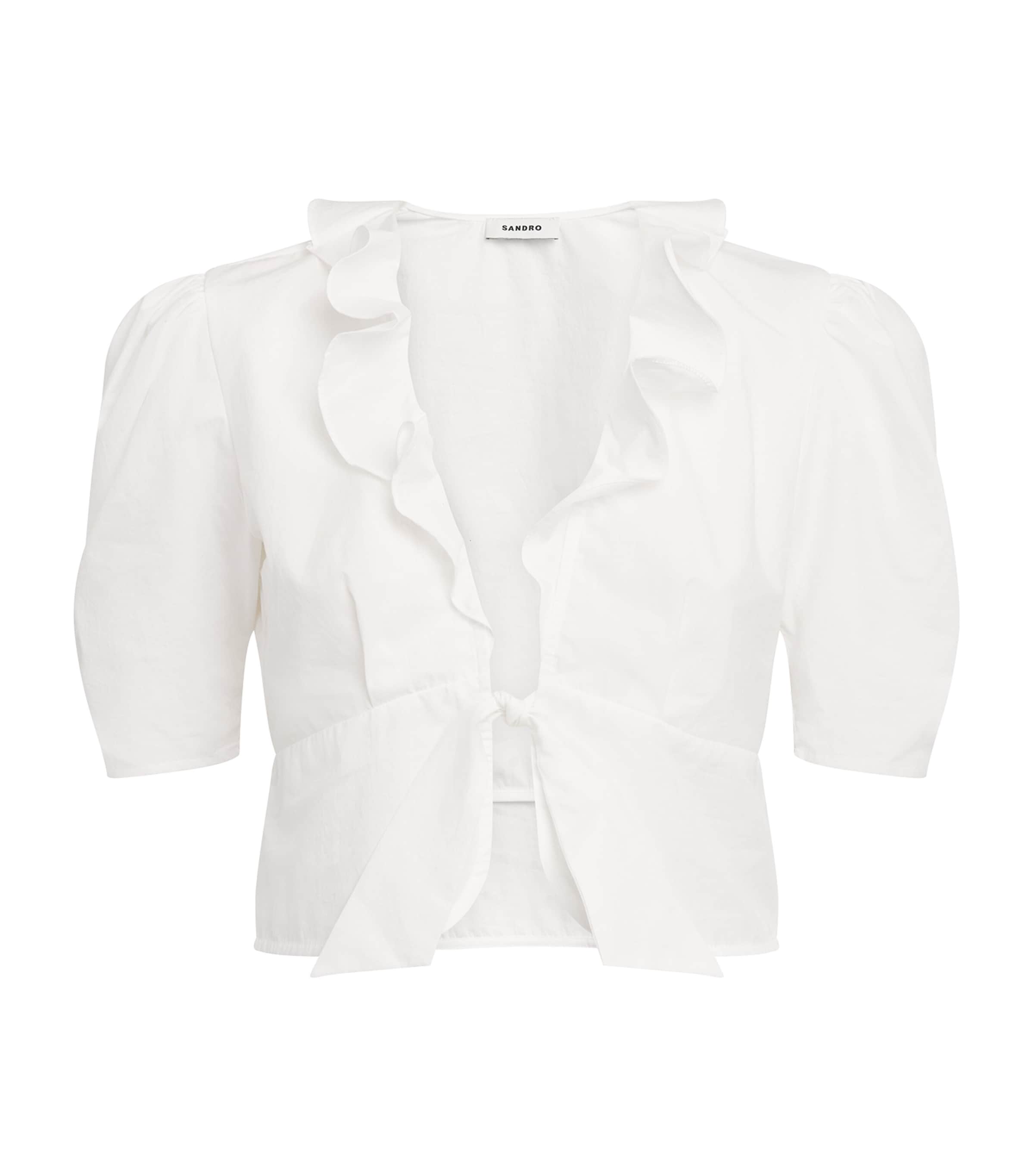 Sandro Paris Womens Cotton Ruffle Blouse White Image 1