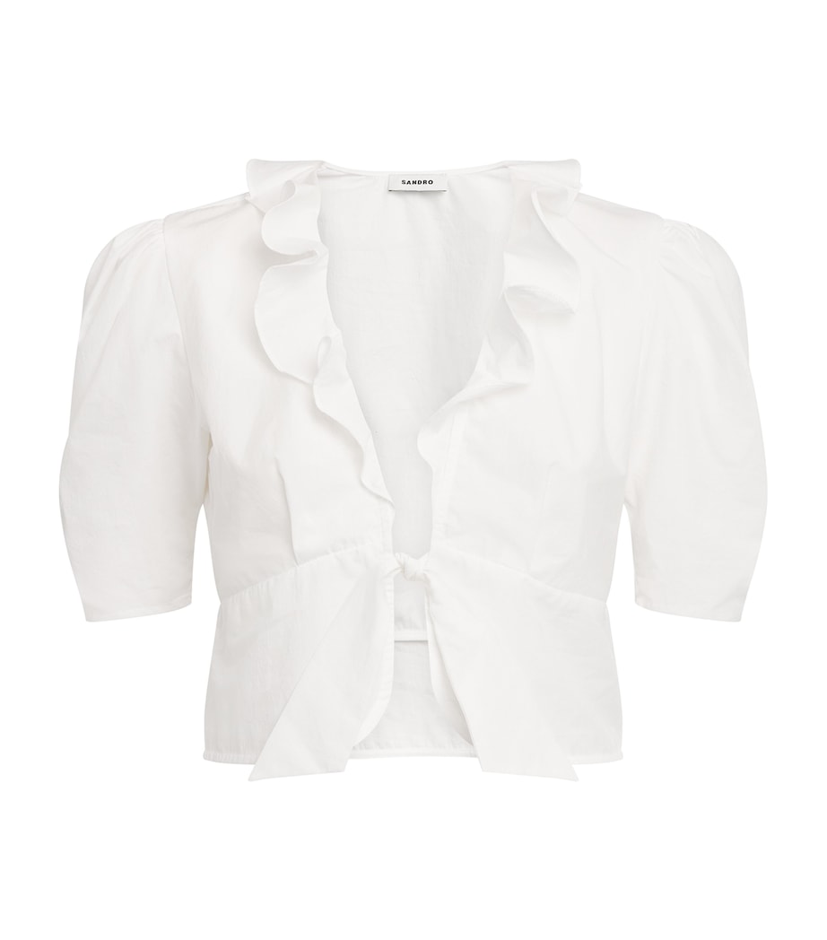Sandro Paris Womens Cotton Ruffle Blouse White Image 1
