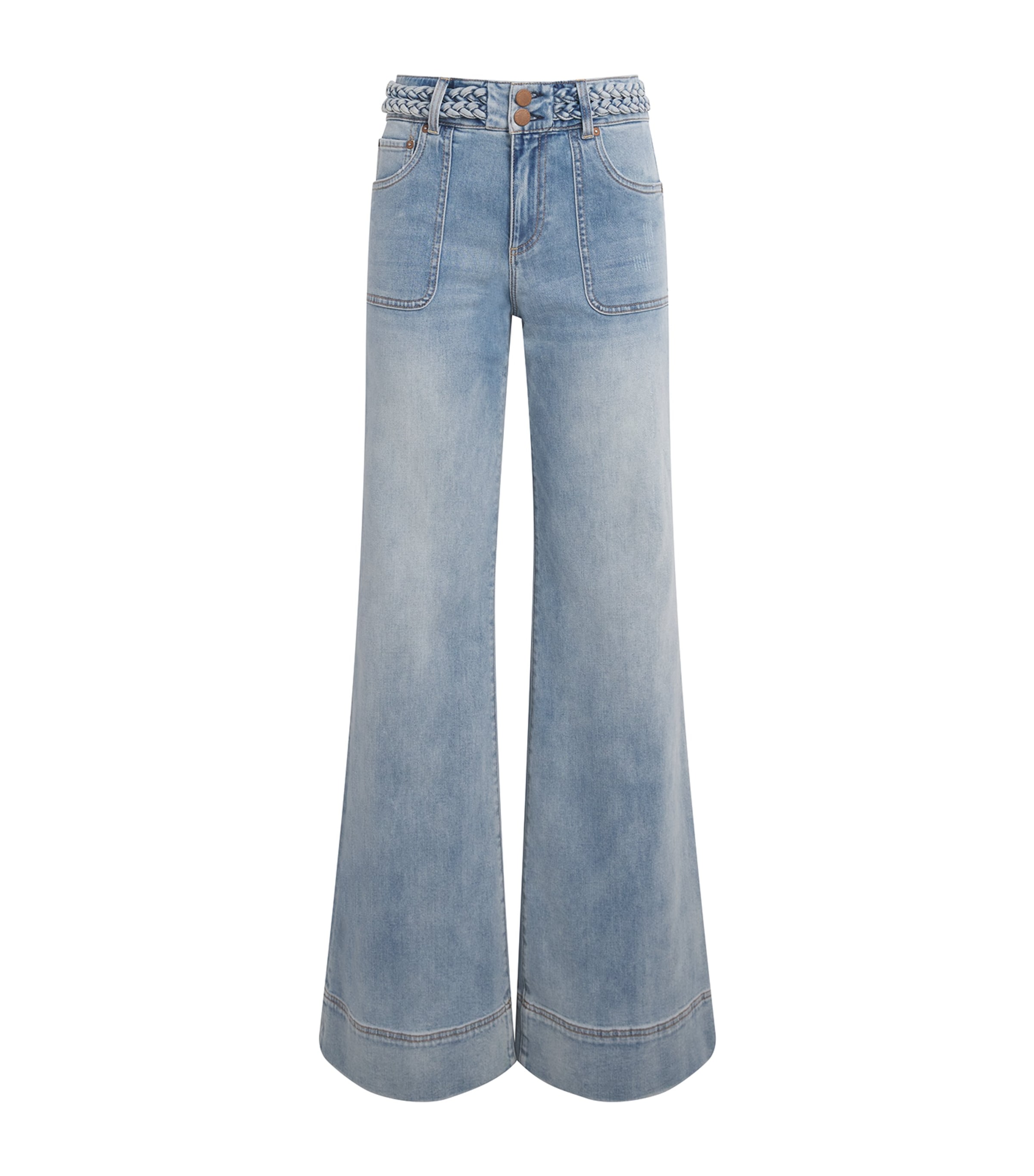 Alice And Olivia Braided Juno Flared Jeans In Blue