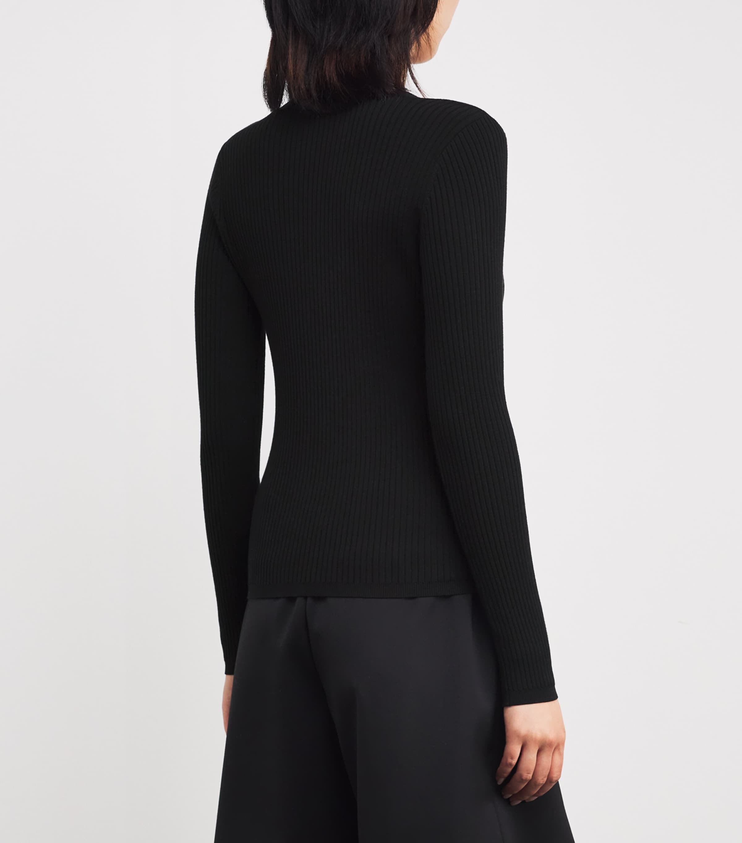 Rib-Knit V-Neck Cardigan BLACK Image 4