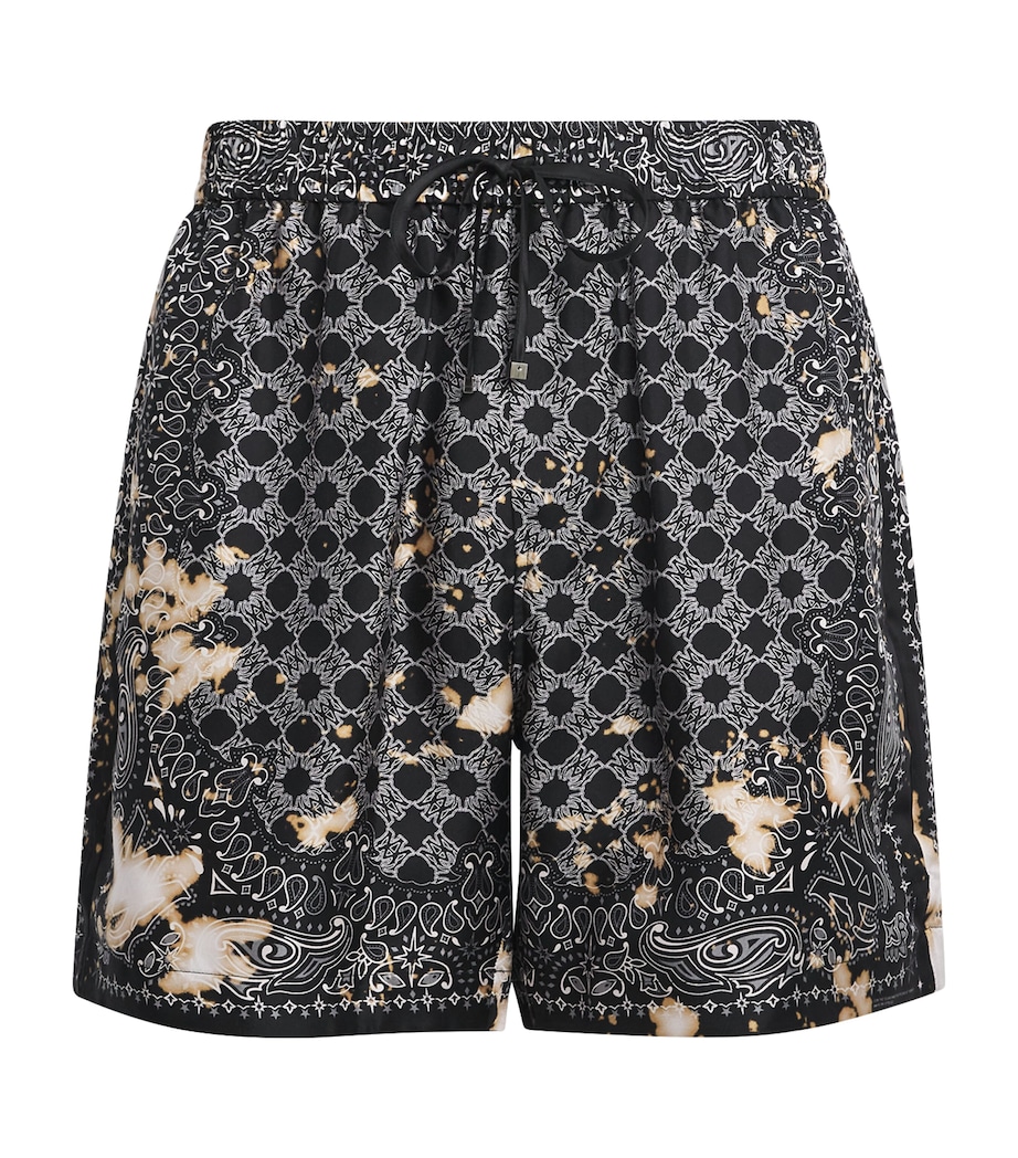 Silk Bleached Bandana Print Shorts BLACK Image 1