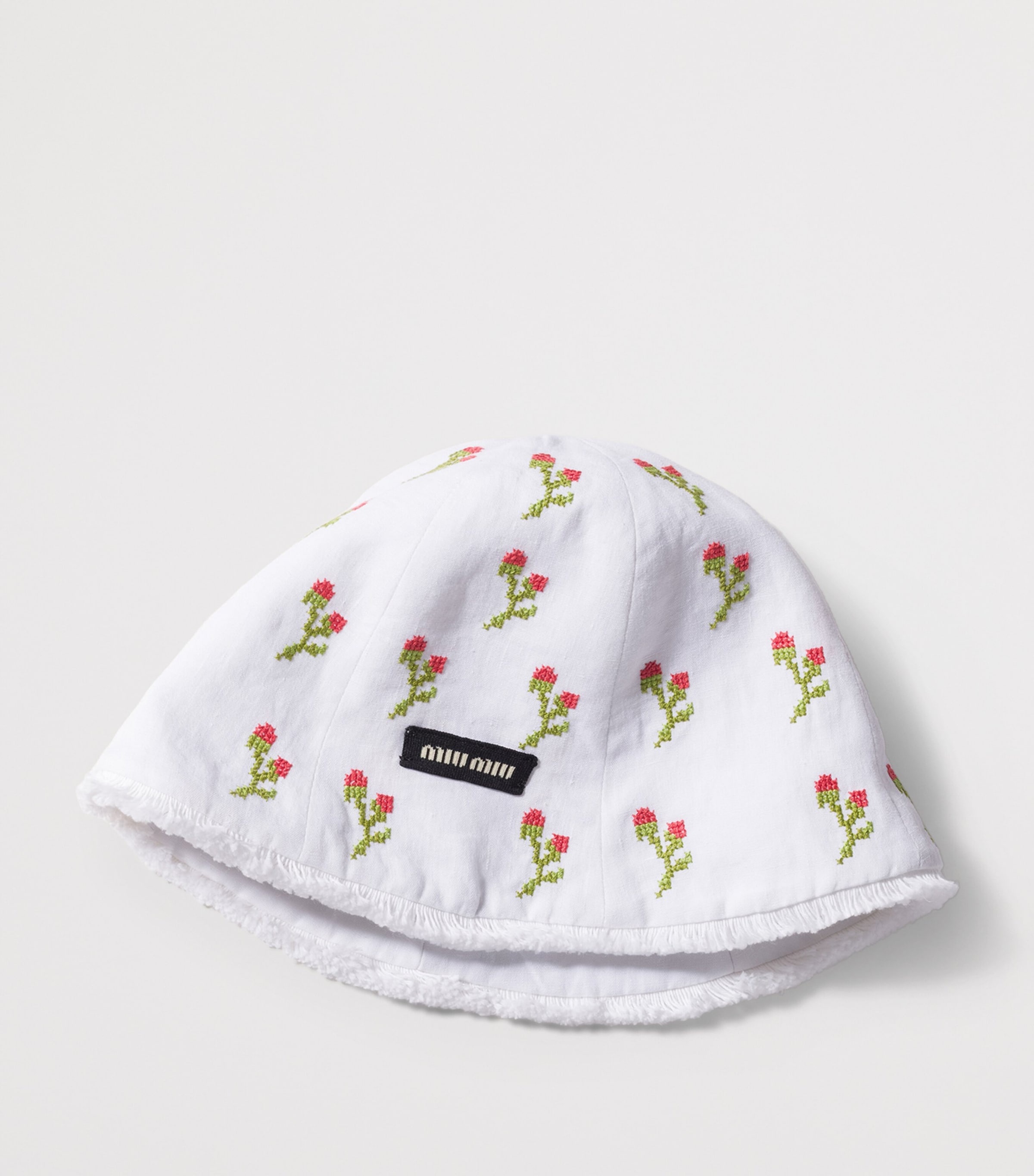Miu Miu Flax Embroidered Hat White Image 2