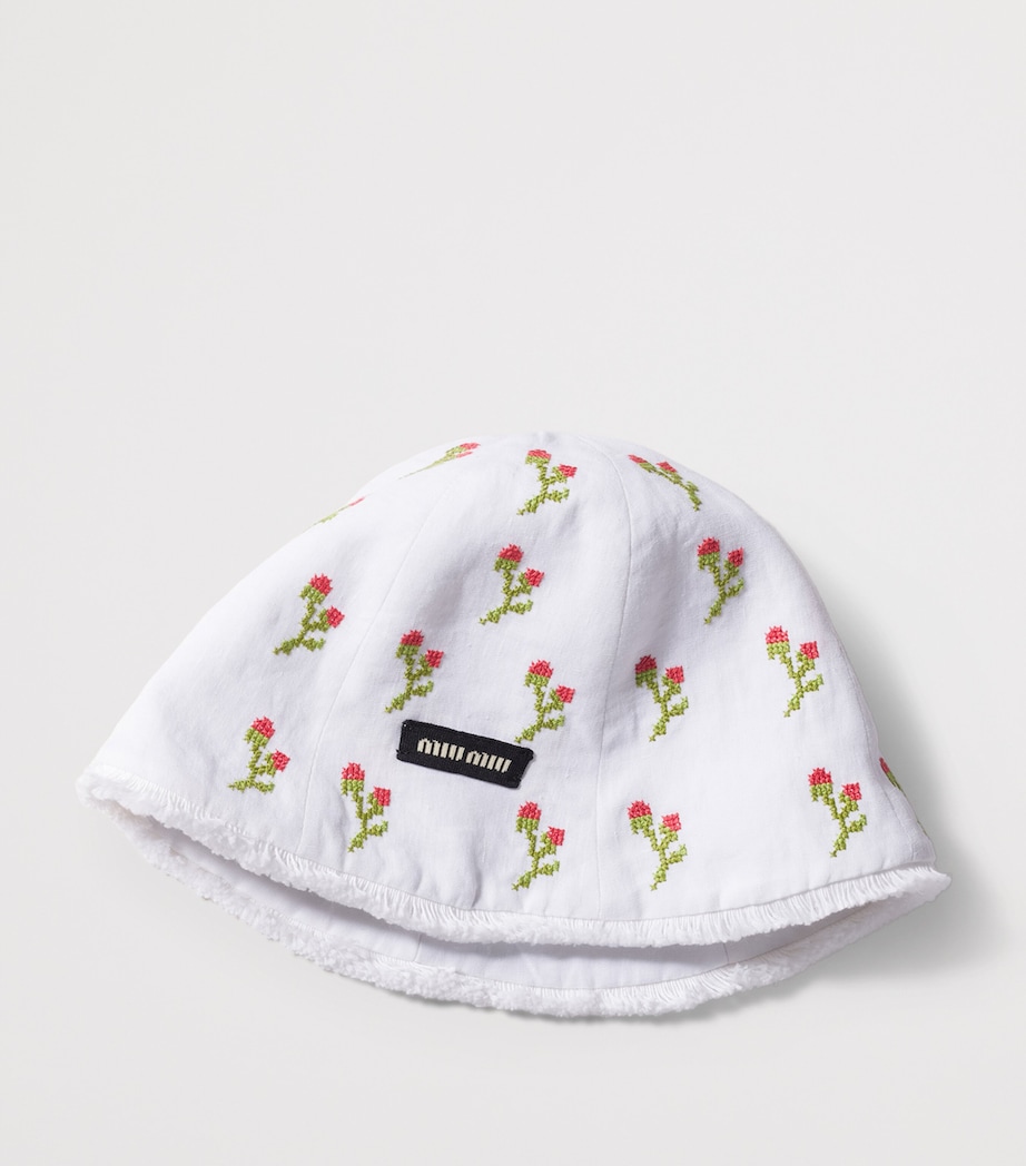 Miu Miu Flax Embroidered Hat White Image 2