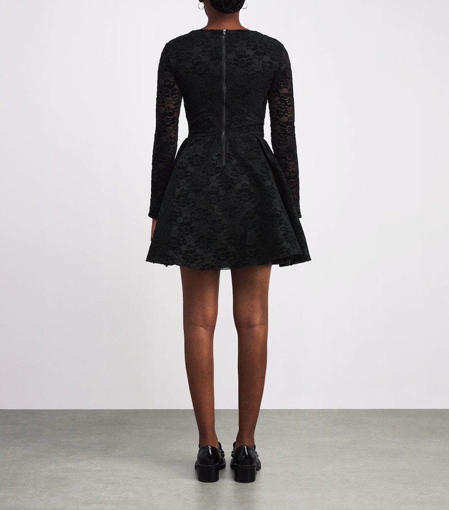 Velvet-Lace Mini Dress BLACK Image 3