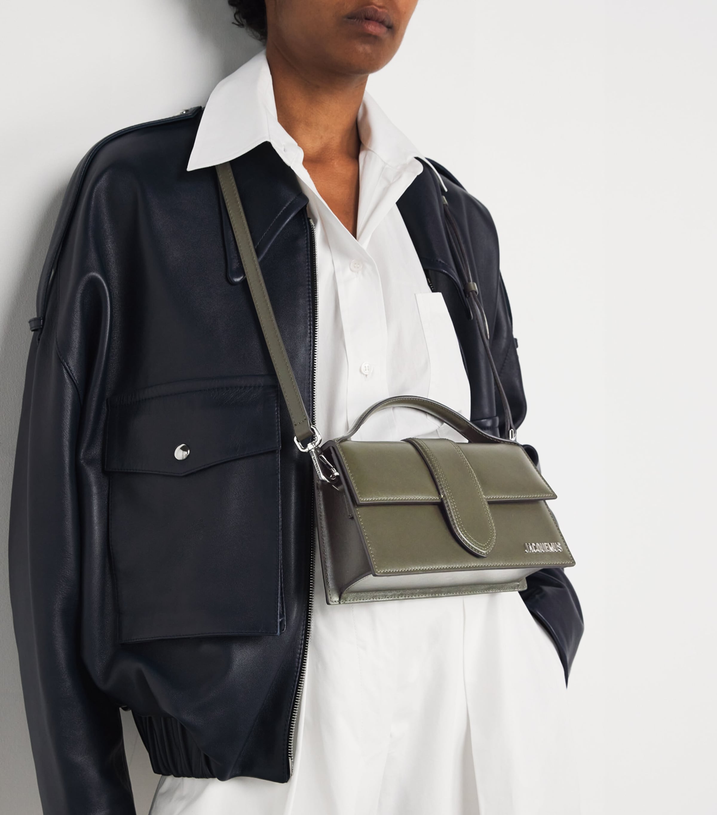 Jacquemus Green Leather Le Grand Bambino Top-Handle Bag Jacquemus Green Leather Le Grand Bambino Top-Handle Bag