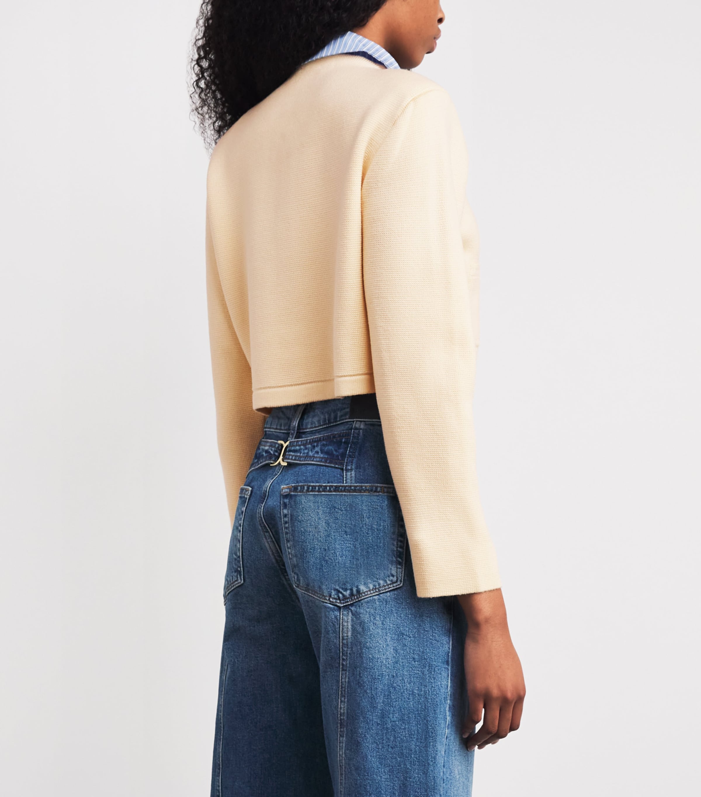 Cropped Collared Knitted Cardigan ECRU Image 4