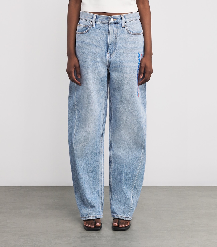 Alexander Wang Womens Mesh-Back Barrel Wide-Leg Jeans Clsc Lgt Indigo Image 3