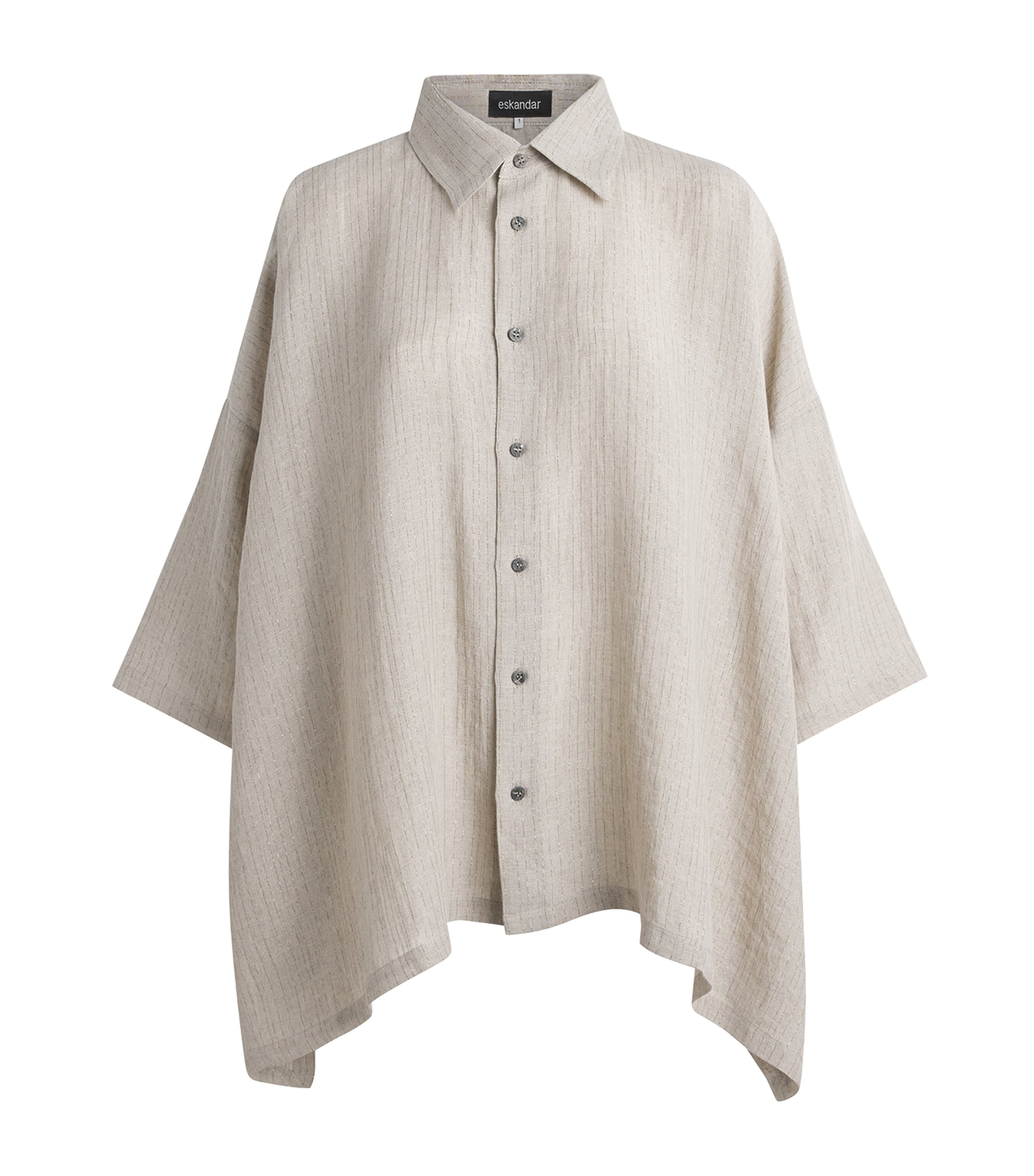 Eskandar Womens Linen-Blend Stripe Shirt Natural Image 1