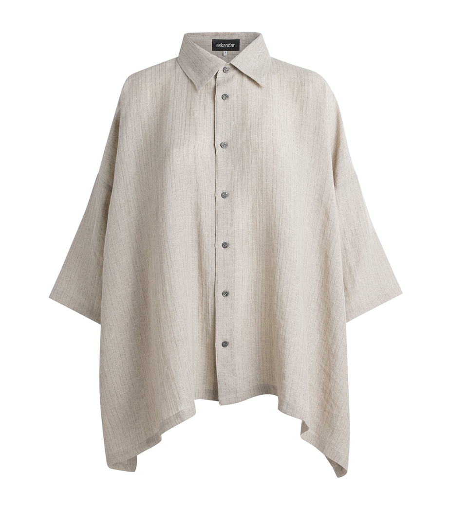 Eskandar Womens Linen-Blend Stripe Shirt Natural Image 1