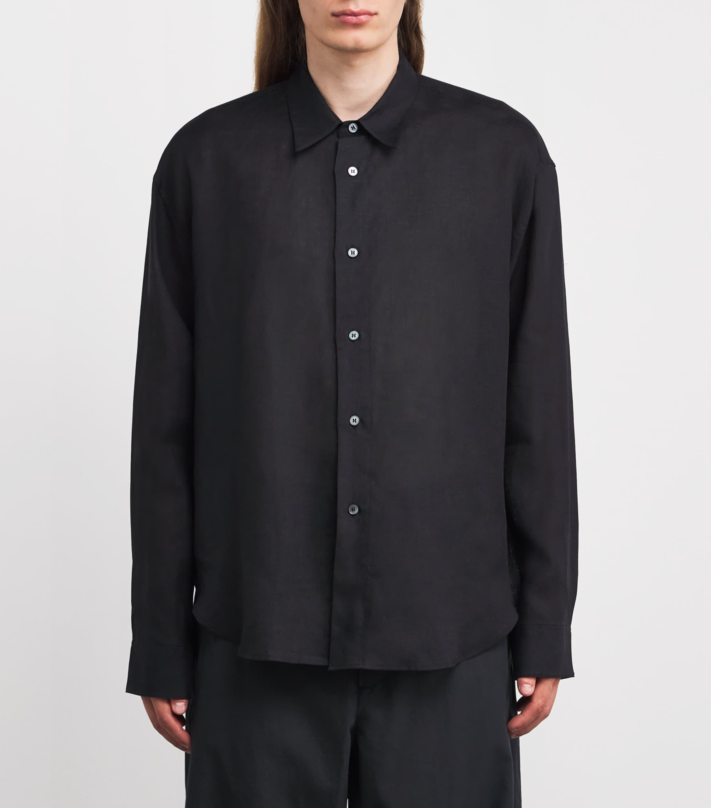 Studio Nicholson Mens Linen Rafe Shirt Darkest Navy Image 3