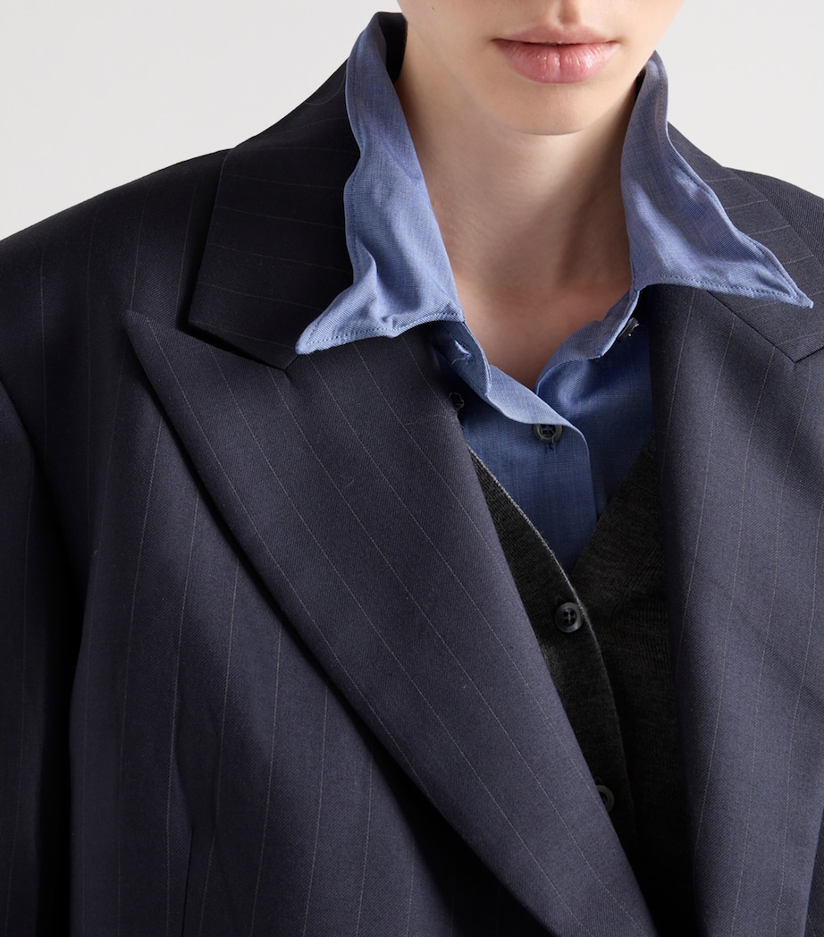 Prada Womens Wool Double-Breasted Pinstripe Blazer Image 6