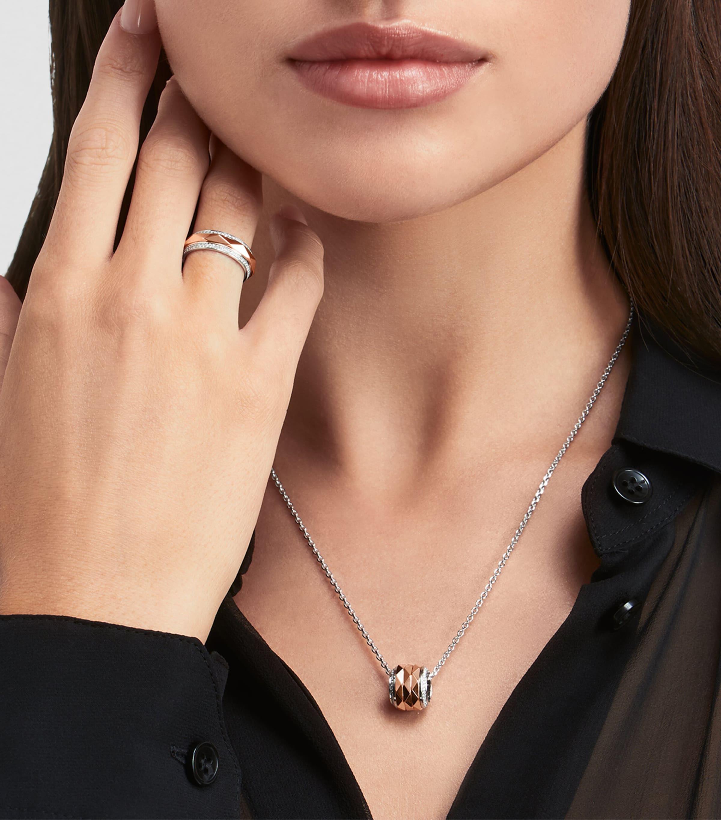 Rose Gold, White Gold and Diamond LG Signature Pendant Necklace MULTI Image 2