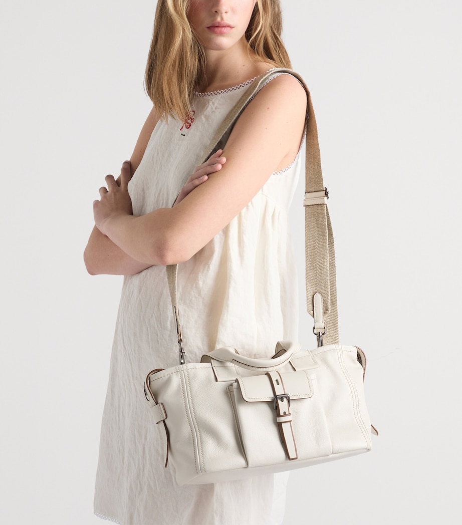 Prada Medium Leather Route Tote Bag Neutral Image 3