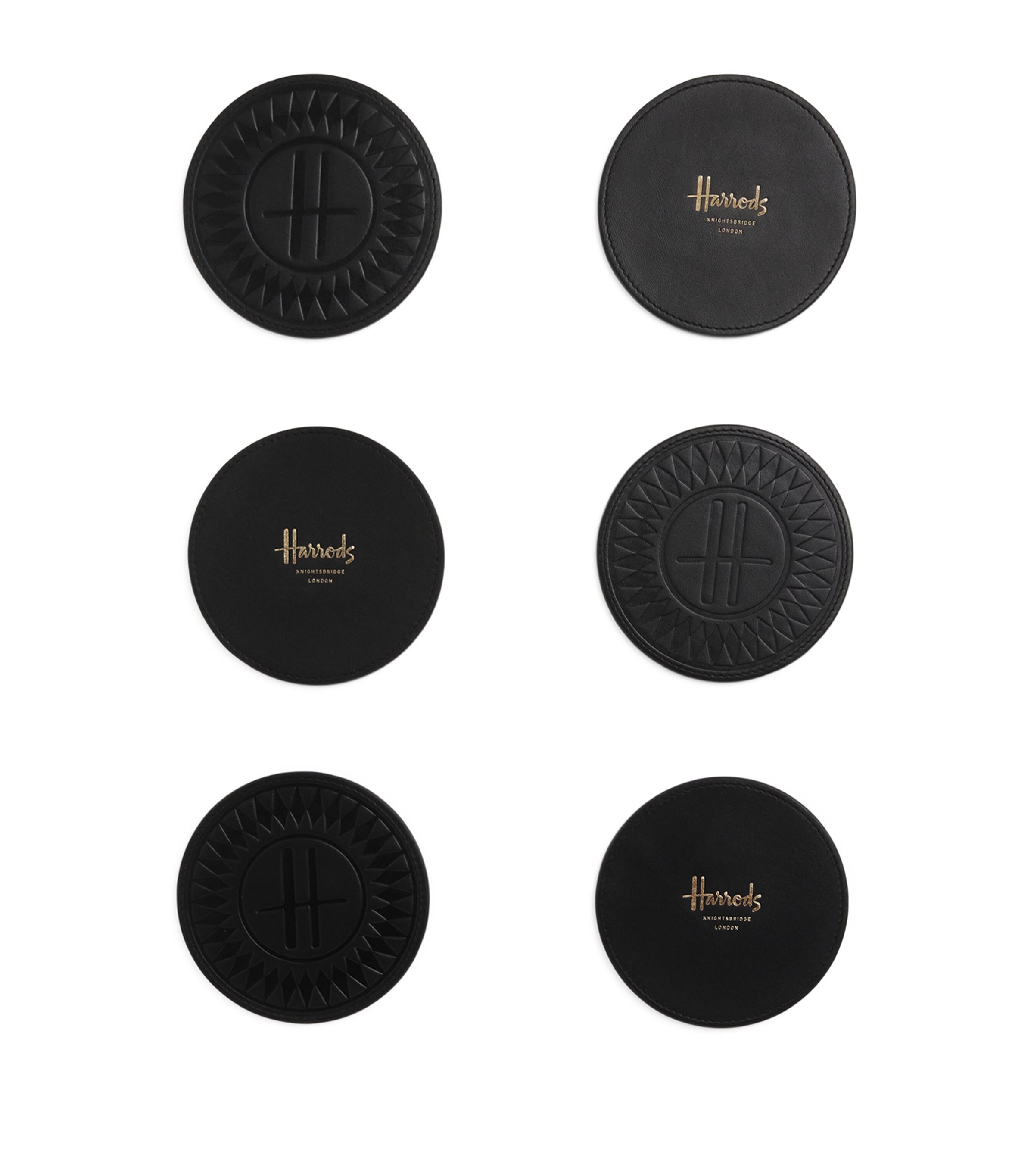 Shop Harrods Leather Logo Coasters In Black