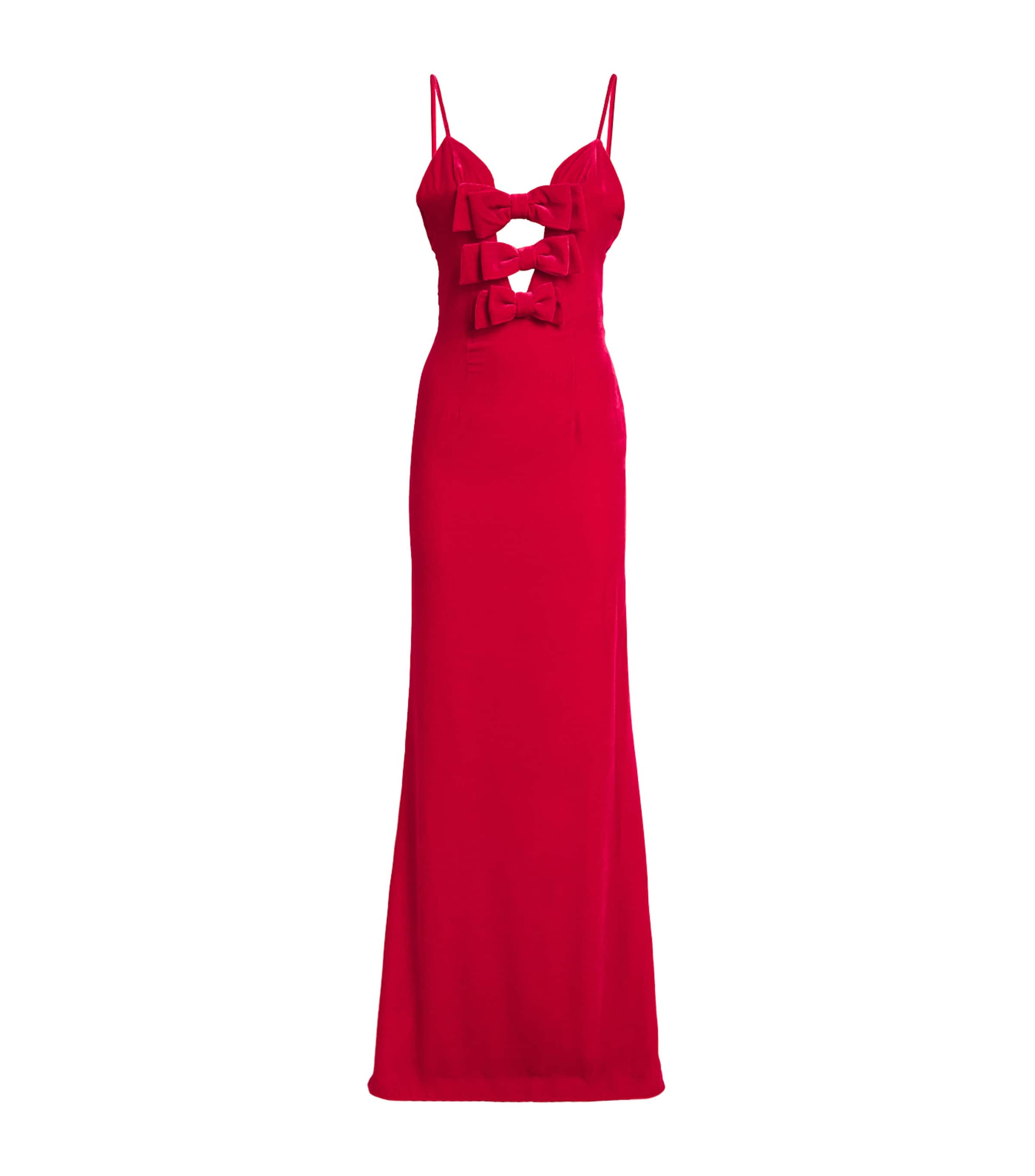 Alessandra Rich Velvet Bow-embellished Maxi Dress In Red