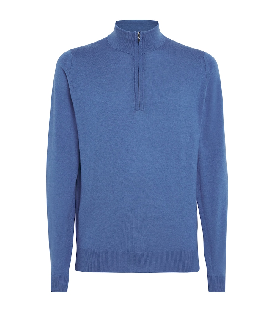 Extra Fine Merino Wool Half-Zip Tapton Sweater SALTIRE BLUE Image 1