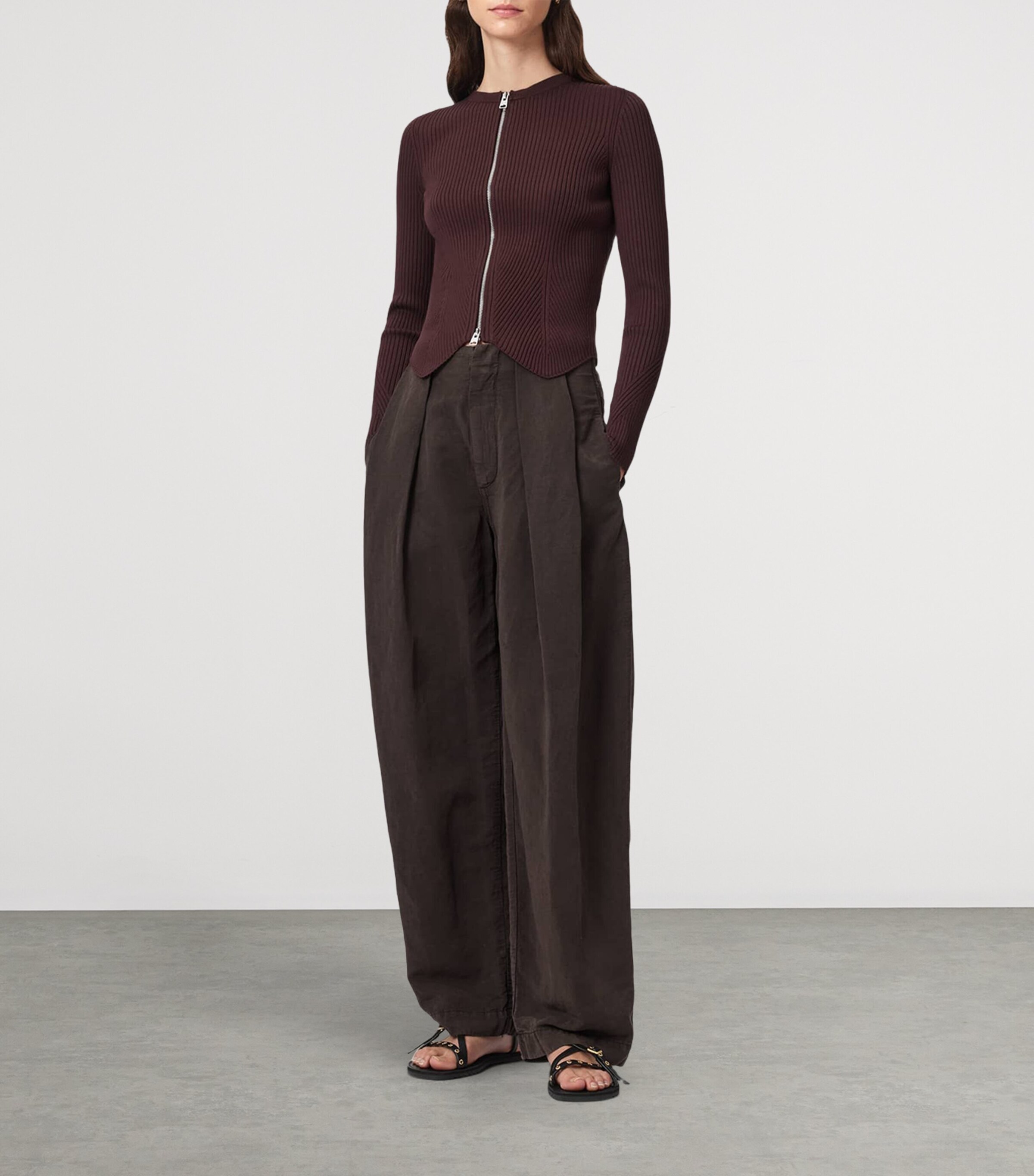 AllSaints Ribbed Cruz Cardigan Burnt Brown Image 2