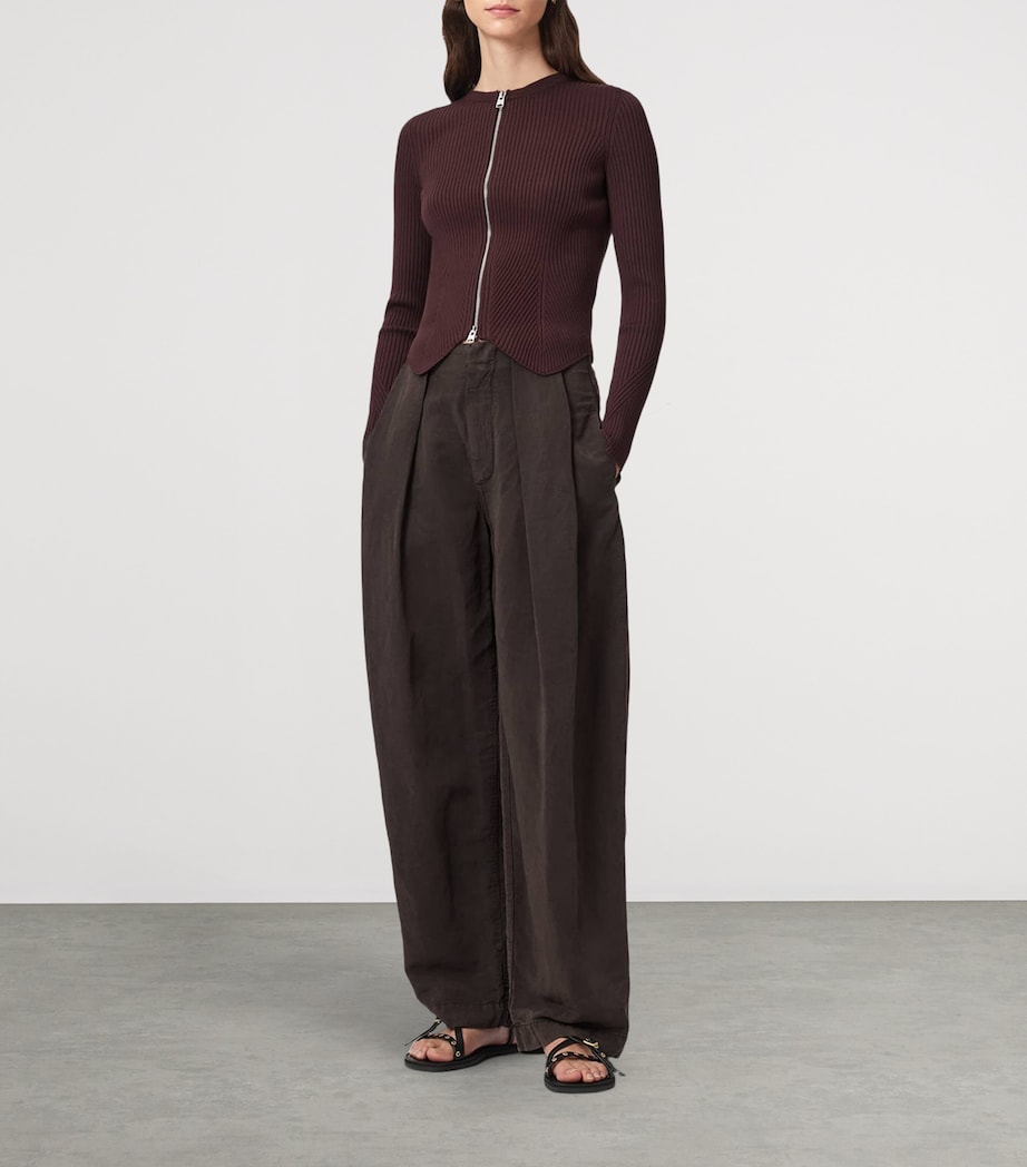 AllSaints Ribbed Cruz Cardigan Burnt Brown Image 2