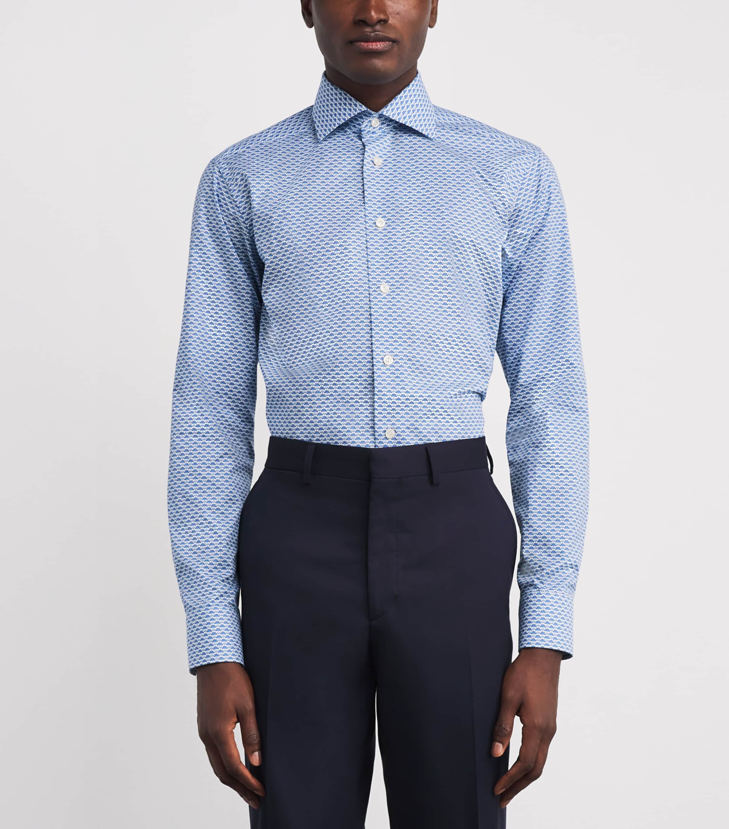 Cotton Twill Print Slim Shirt 26DARK BLUE Image 3