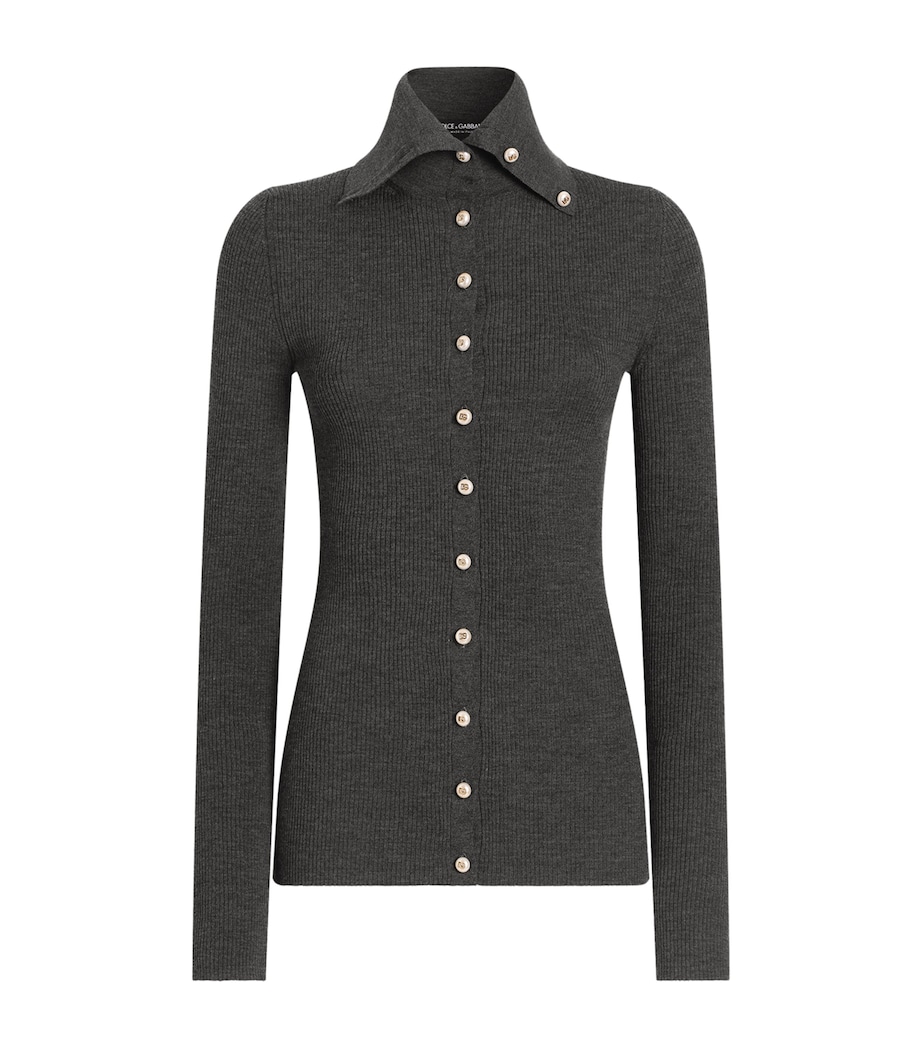 Dolce&Gabbana Womens Ribbed Cardigan Iron Grey Image 1