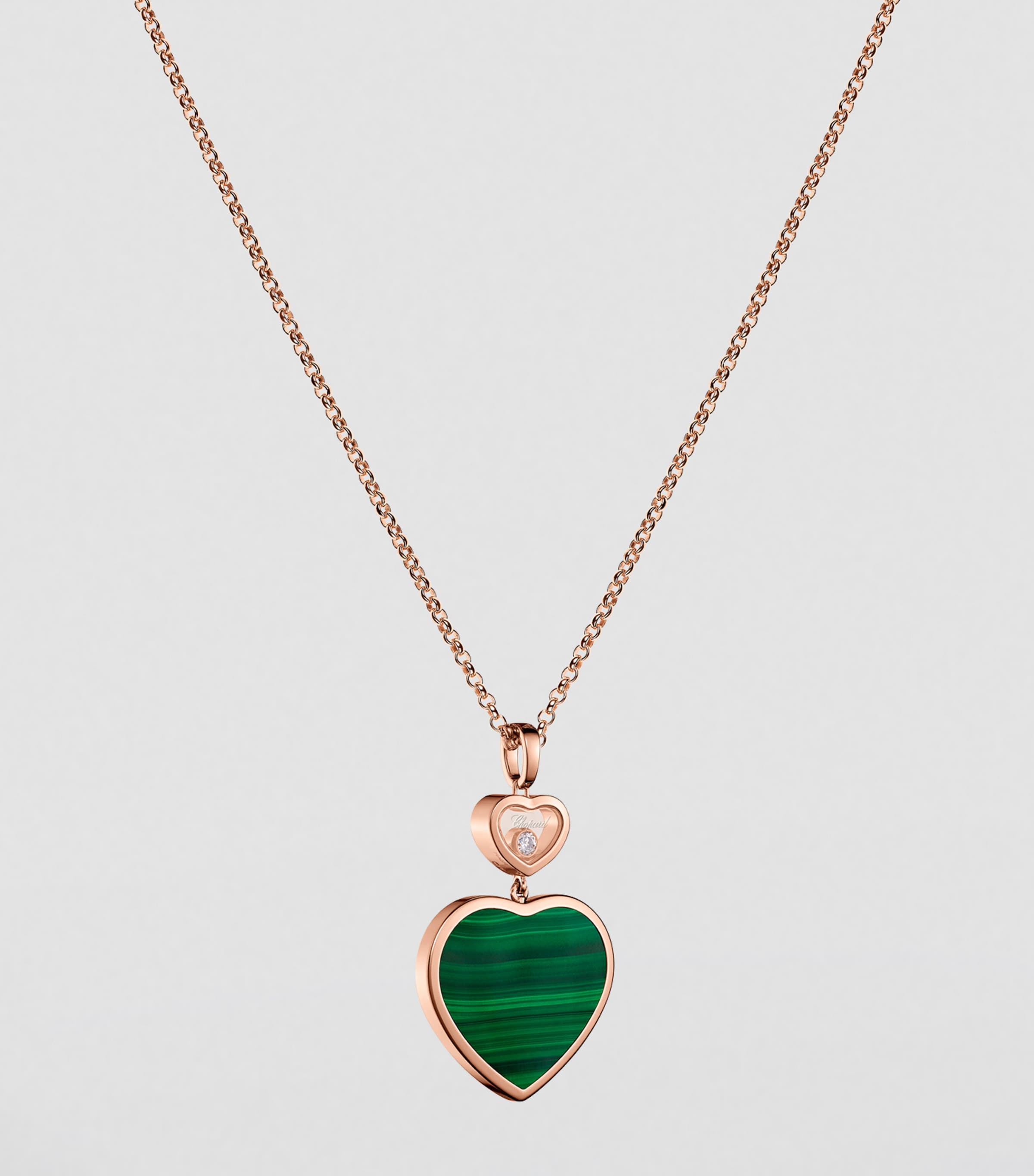 Chopard Rose Gold, Diamond and Malachite Happy Hearts Pendant Necklace Rose Gold Image 2