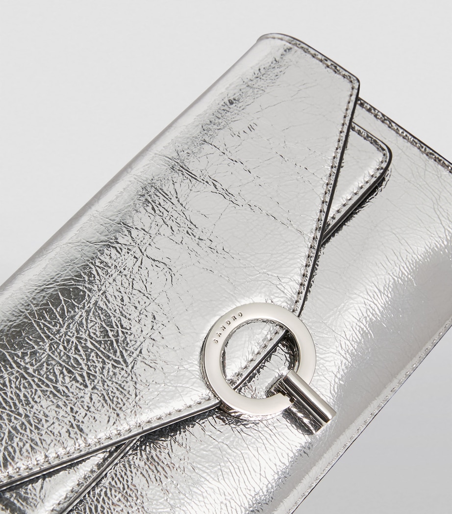 Leather Metallic Clutch Bag SILVER Image 5