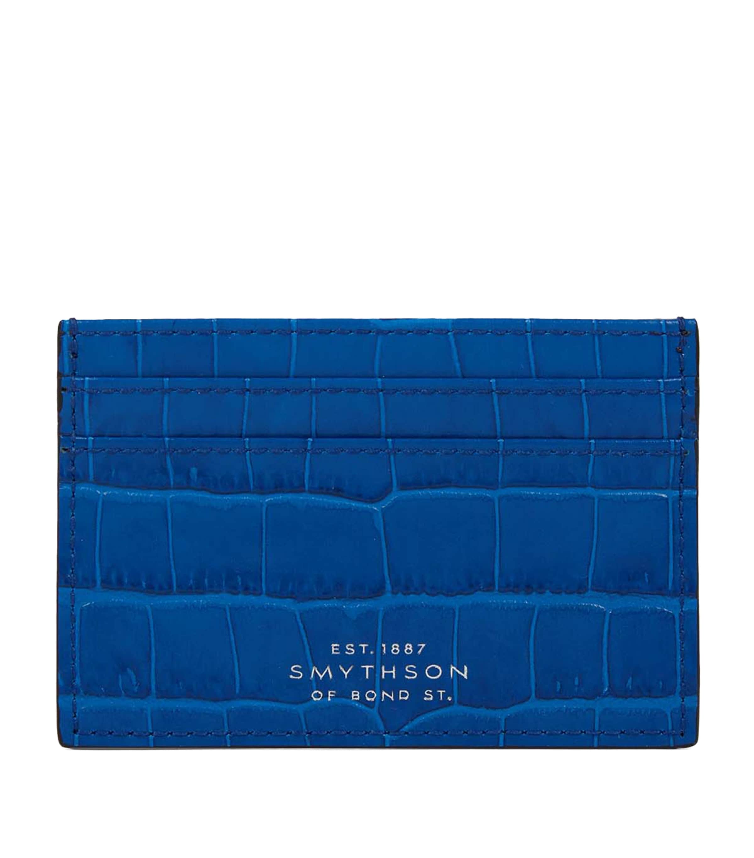 Smythson Leather Mara Flat Card Holder In Blue