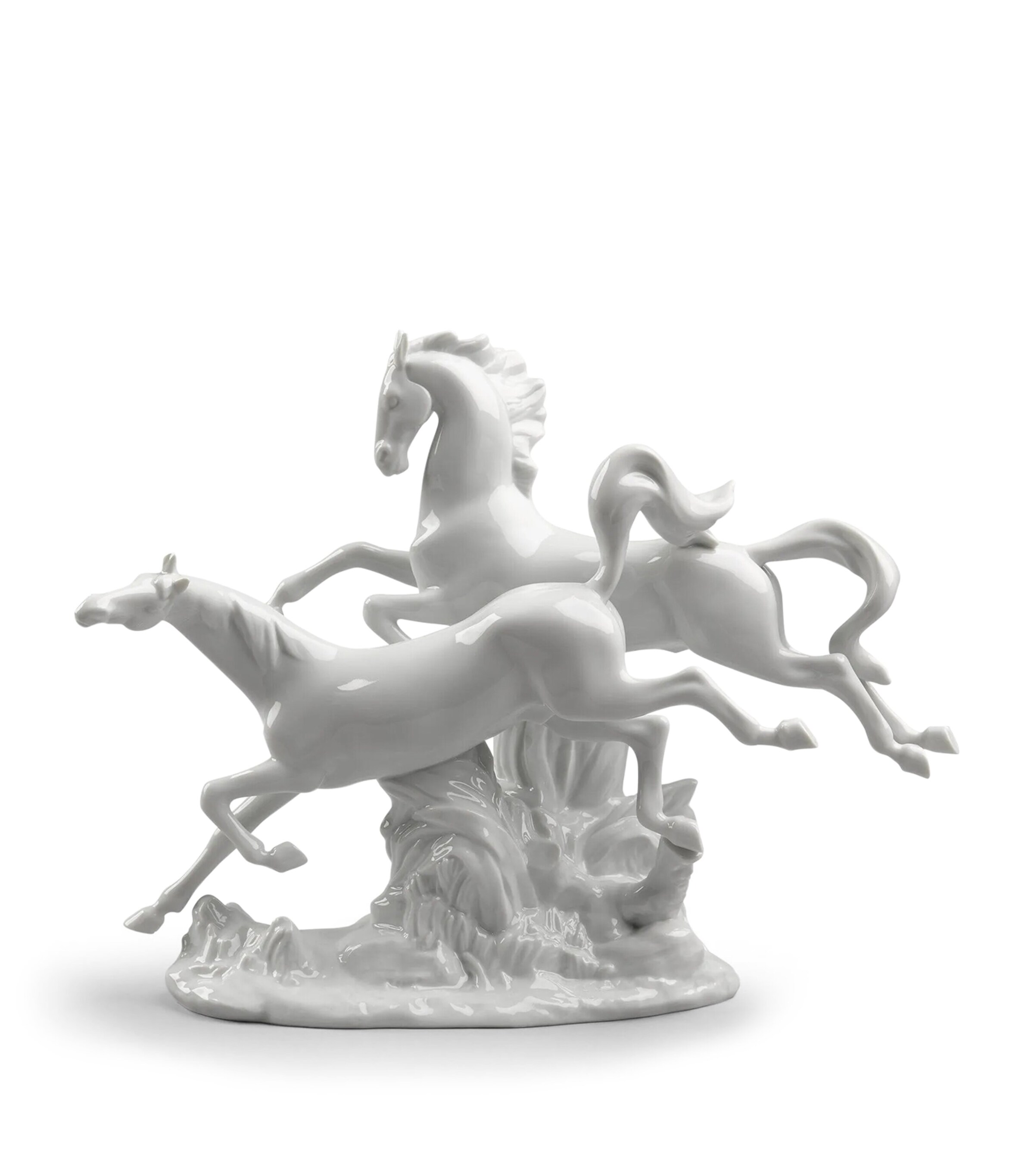 Lladró Porcelain Horses Galloping Figurine White Image 1