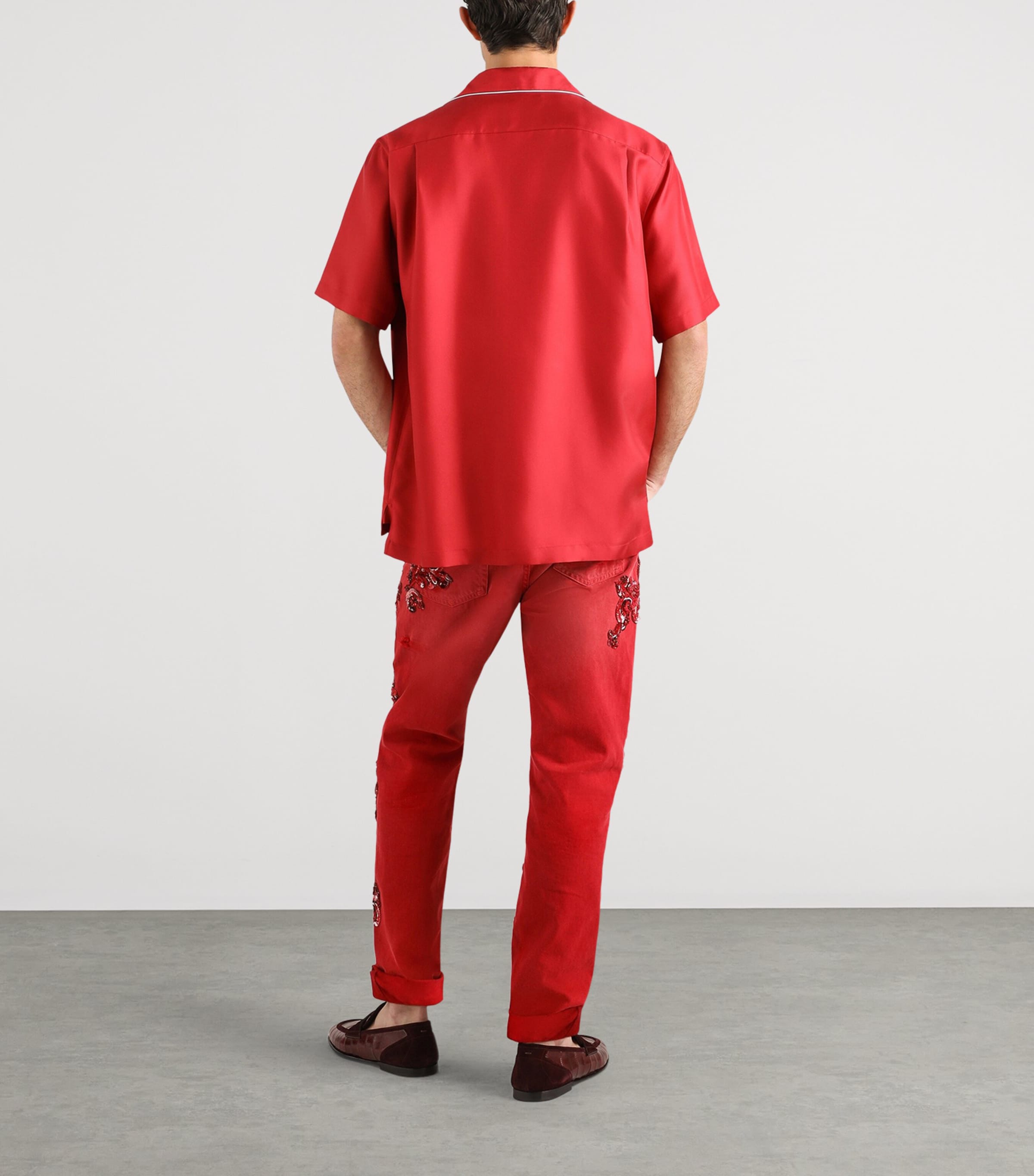 Dolce&Gabbana Mens Silk Shorts Dark Red Image 3