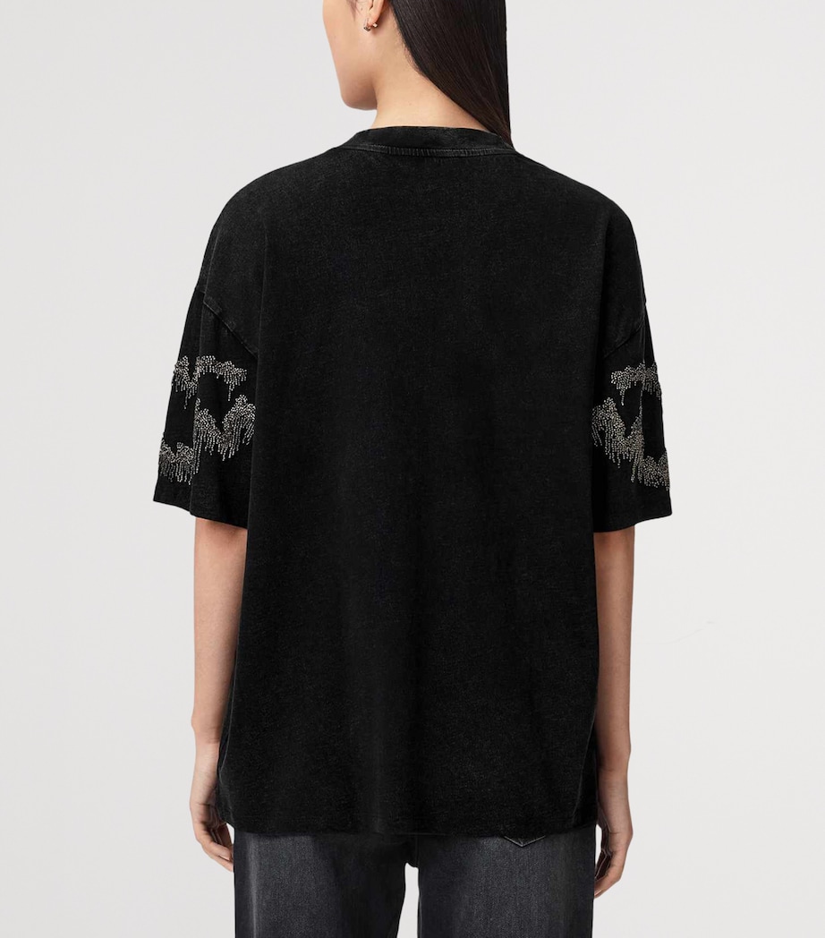 AllSaints Womens Embellished Maia Etta T-Shirt Washed Black Image 4