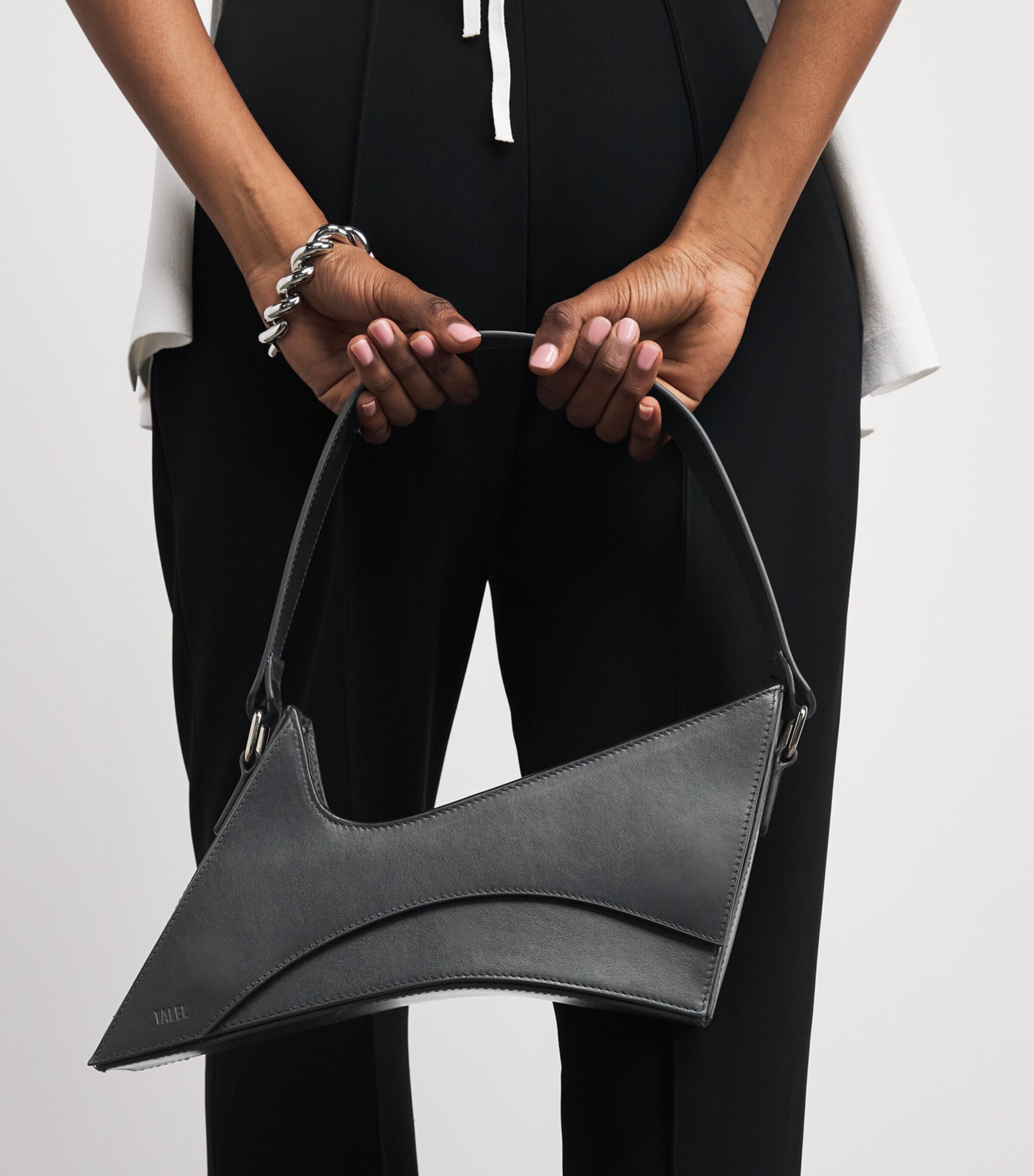 Talel Paris Leather Wave Shoulder Bag Black Image 4