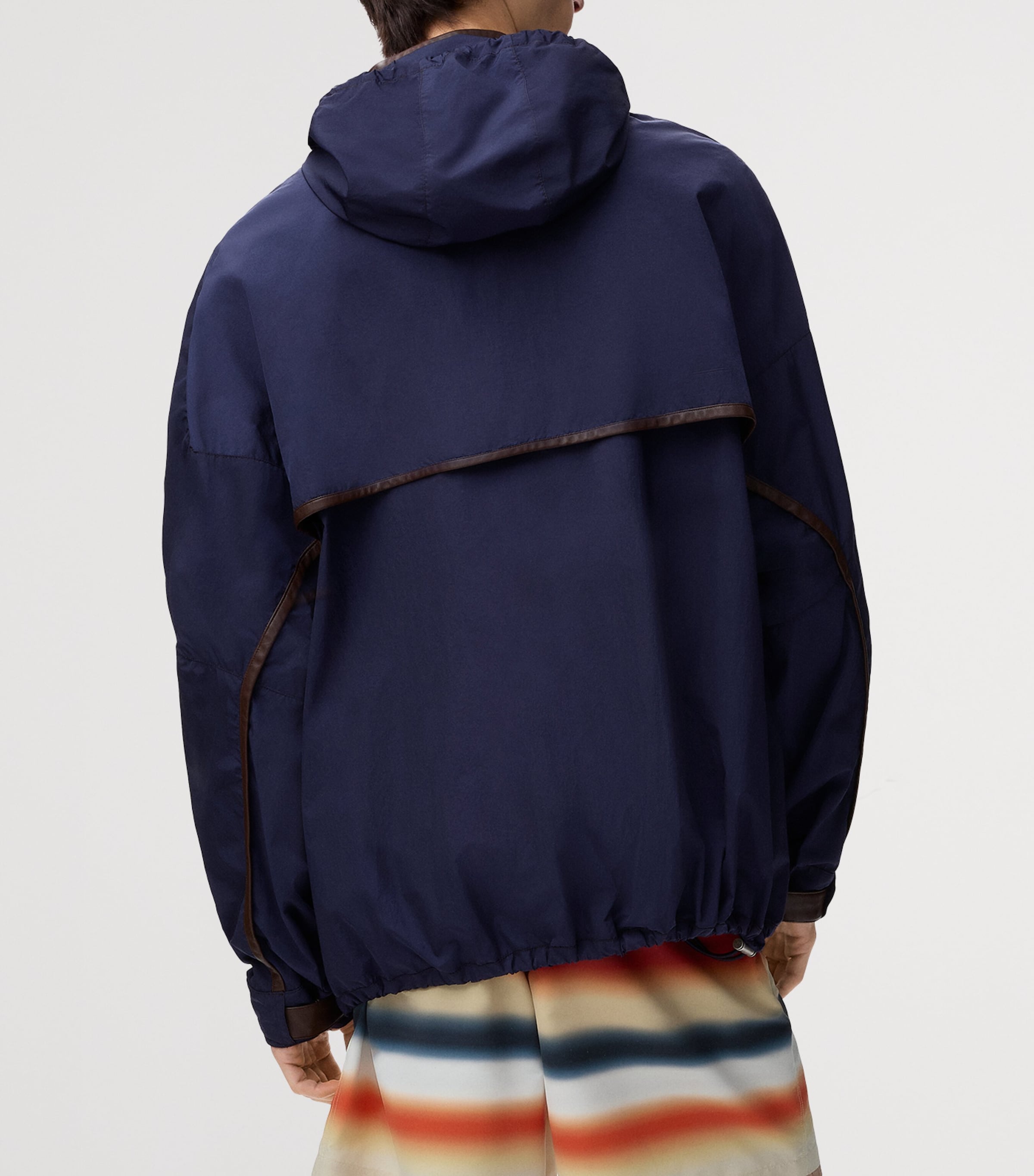 LOEWE Mens x Paula's Ibiza Leather-Trimmed Hooded Jacket Navy/brown Image 4