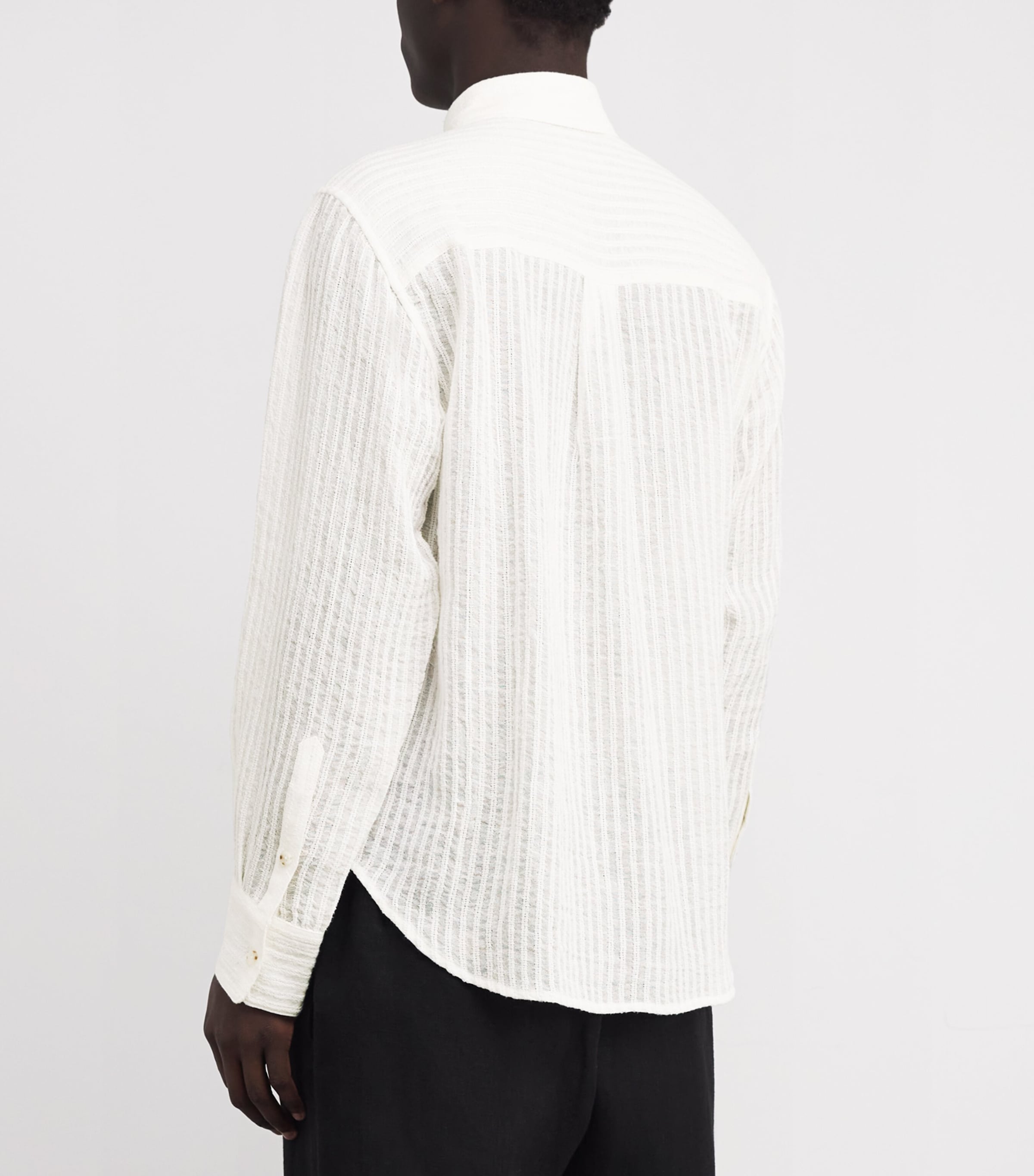 Linen-Cotton-Blend Stripe Shirt WHITE Image 4