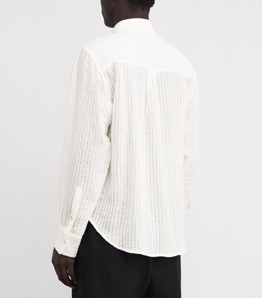 Linen-Cotton-Blend Stripe Shirt WHITE Image 4