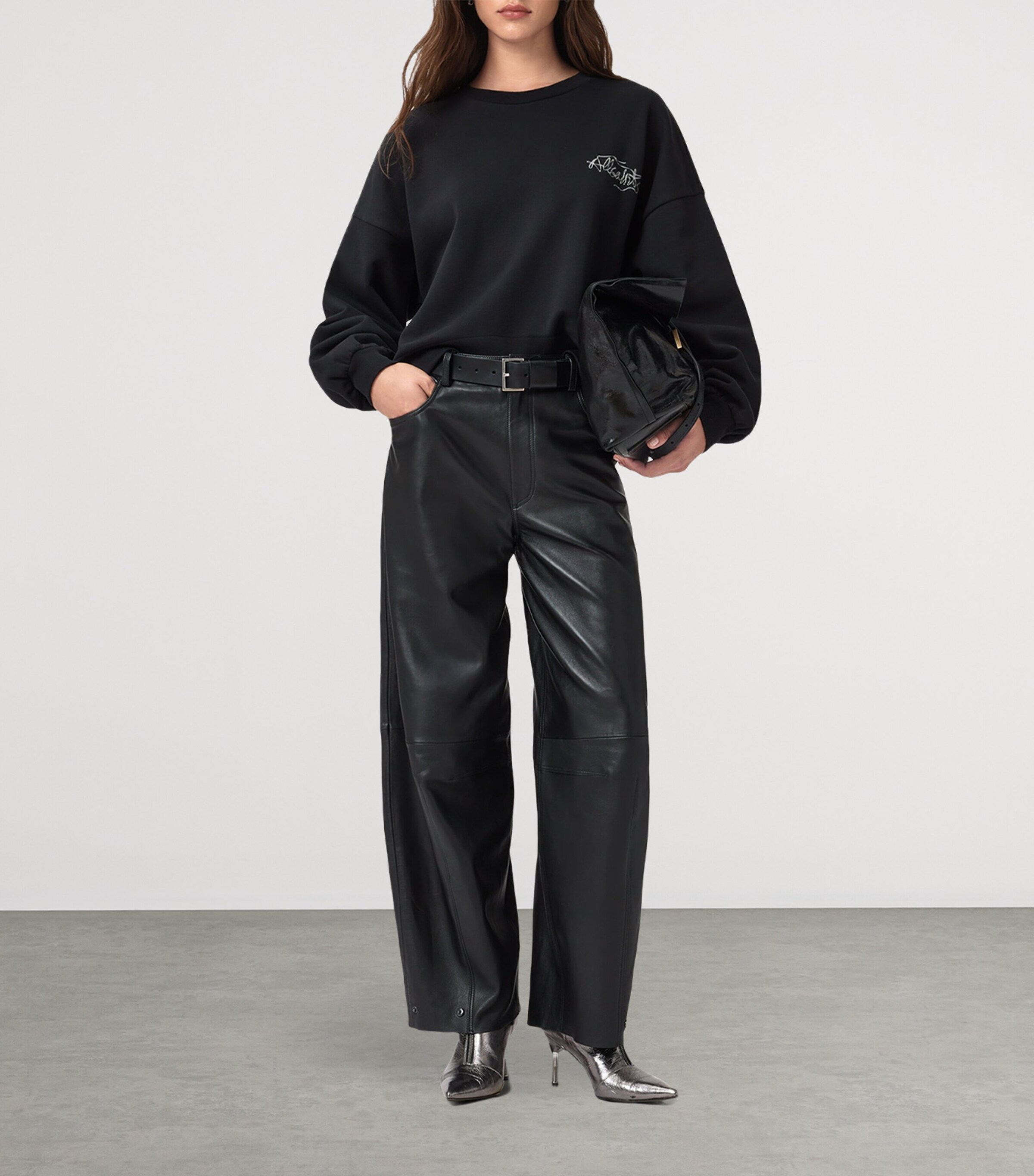 AllSaints Womens Reel Print Lila Sweatshirt Washed Black Image 3