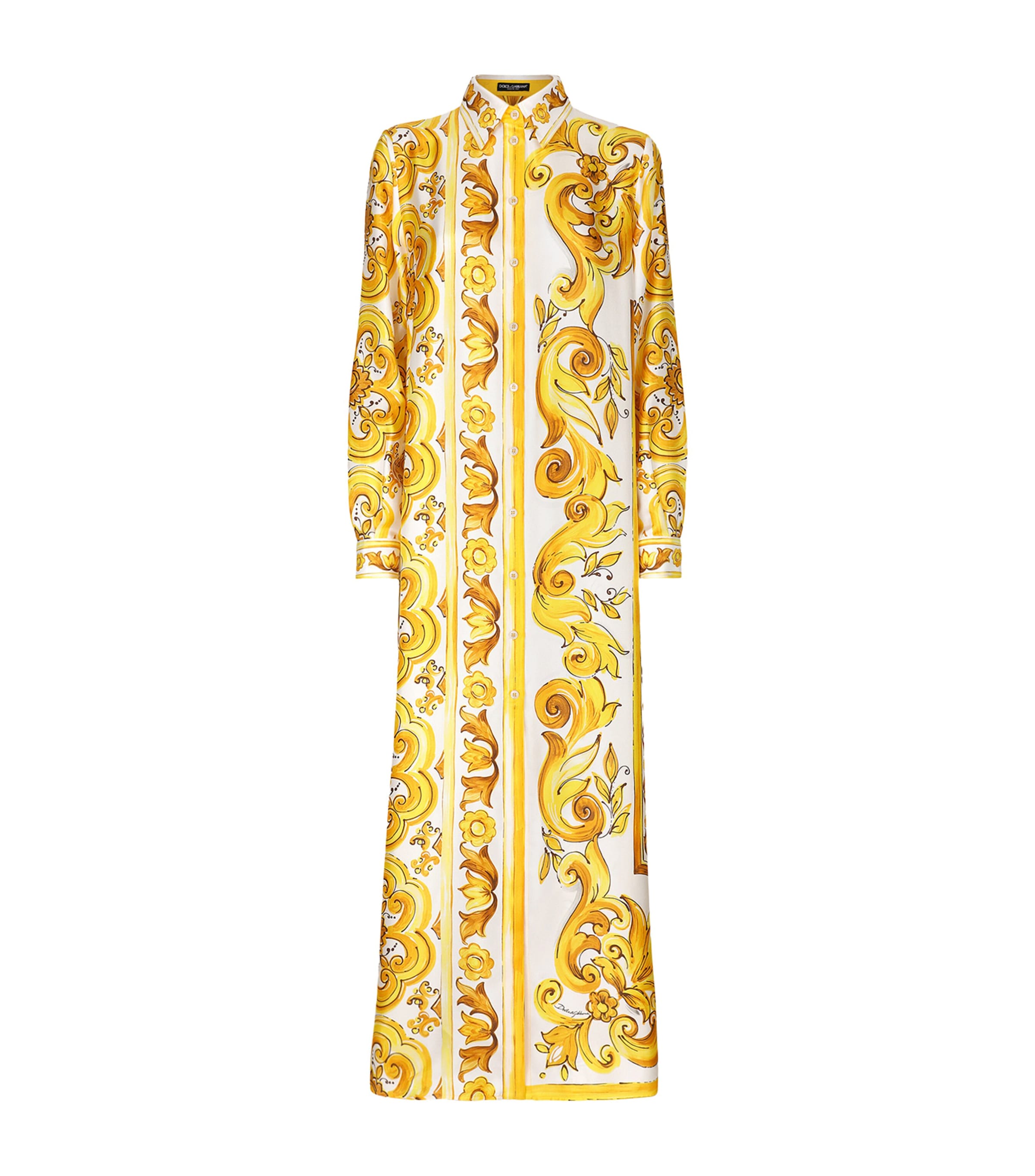 Dolce & Gabbana Majolica-print Silk Dress In Yellow