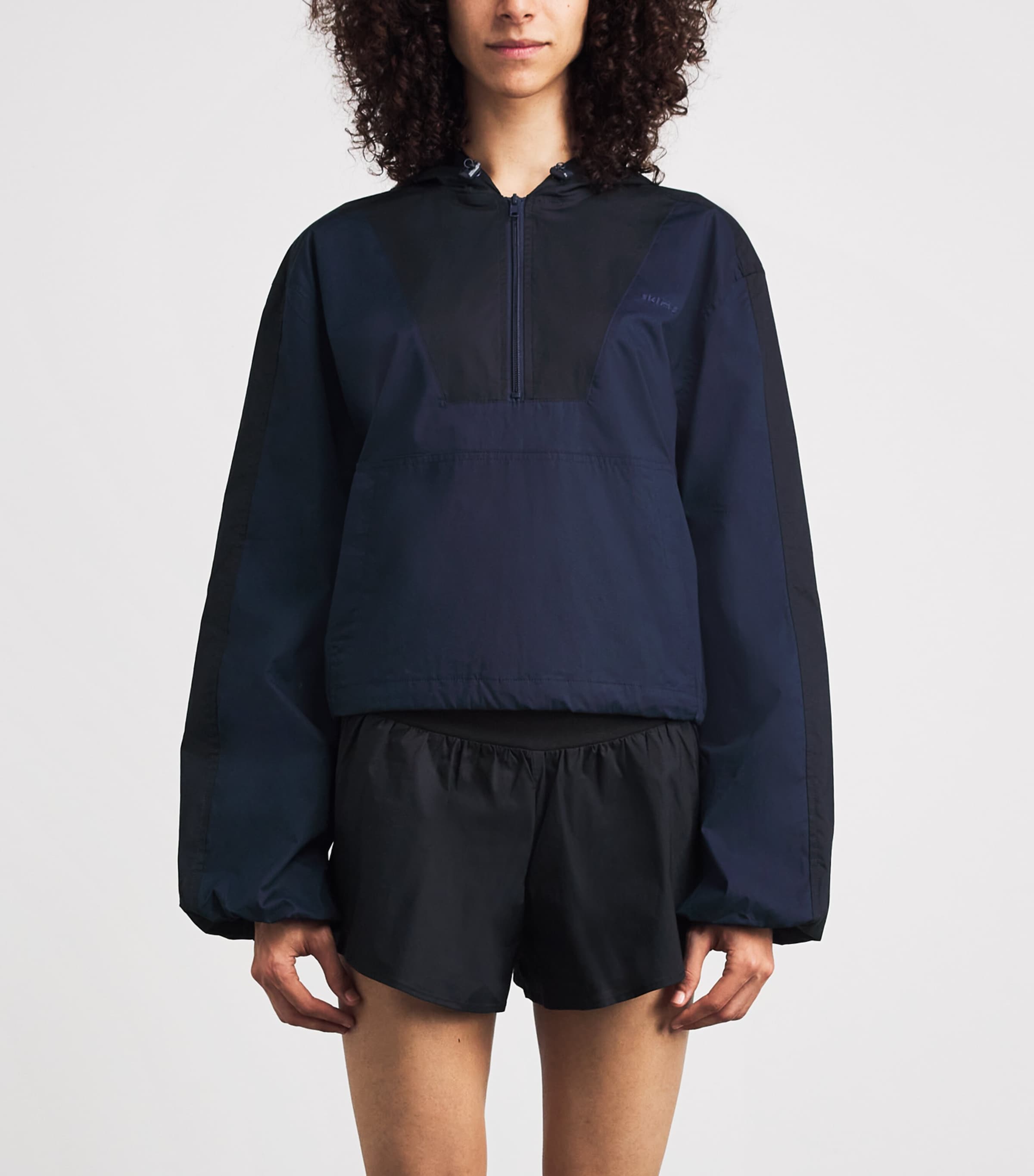 Skims Womens Woven Cotton Half-Zip Hoodie Navy Image 4