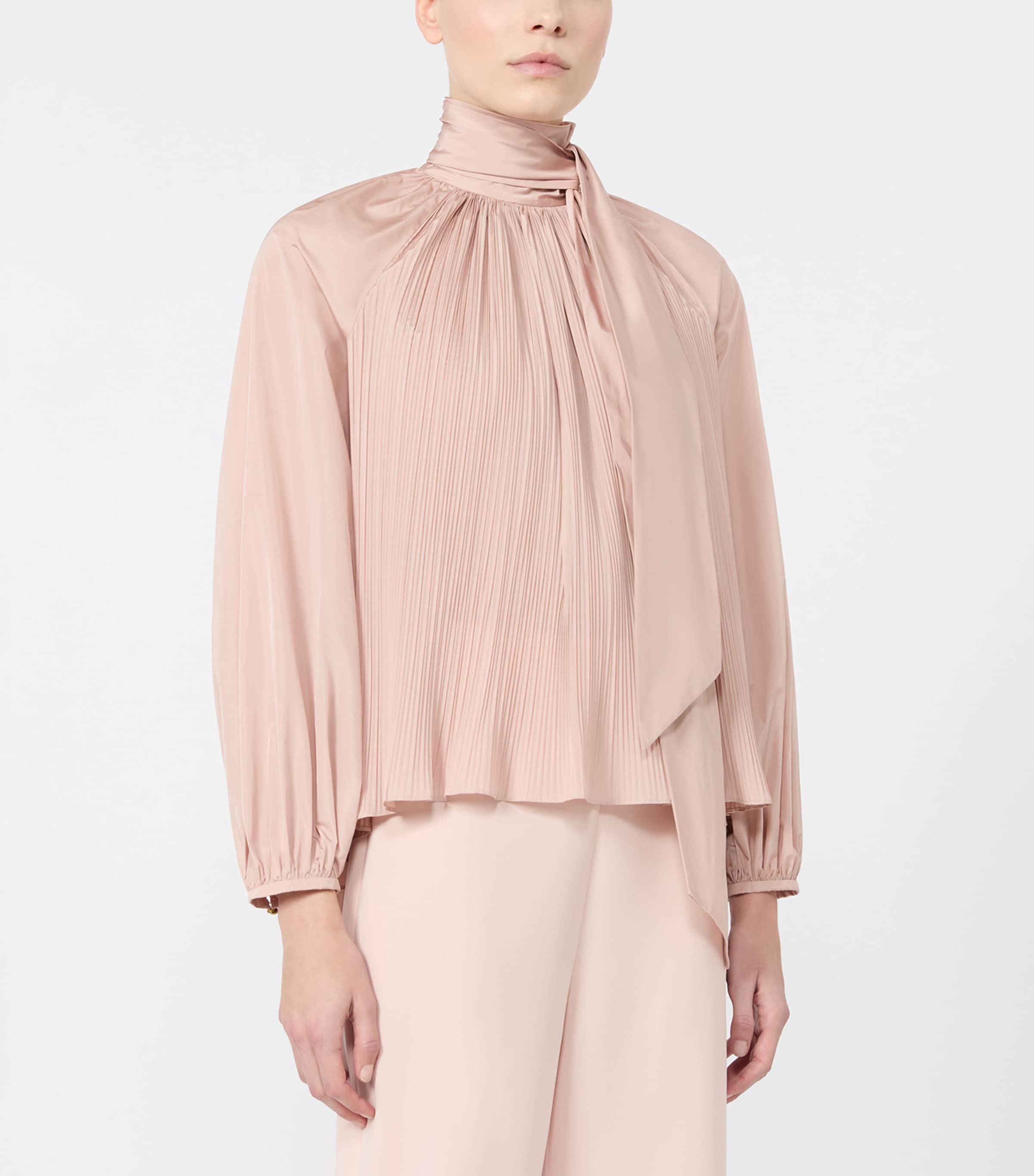 Max Mara Womens Pleated Pussybow Blouse Powder Image 3